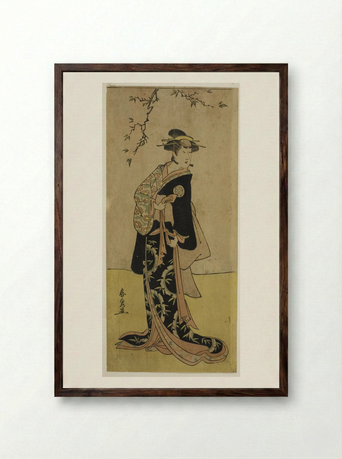 The Actor Yamashita Mangiku I as Lady Yuya - Katsukawa Shunsen - Framed Print Dark Wood