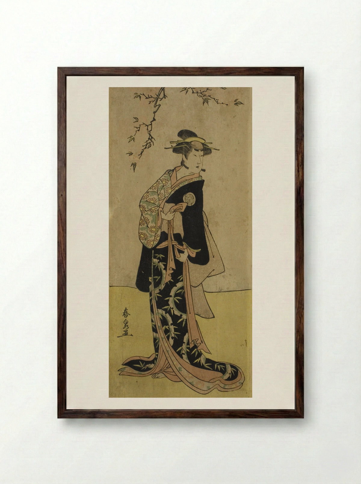 The Actor Yamashita Mangiku I as Lady Yuya - Katsukawa Shunsen - Framed Print Dark Wood