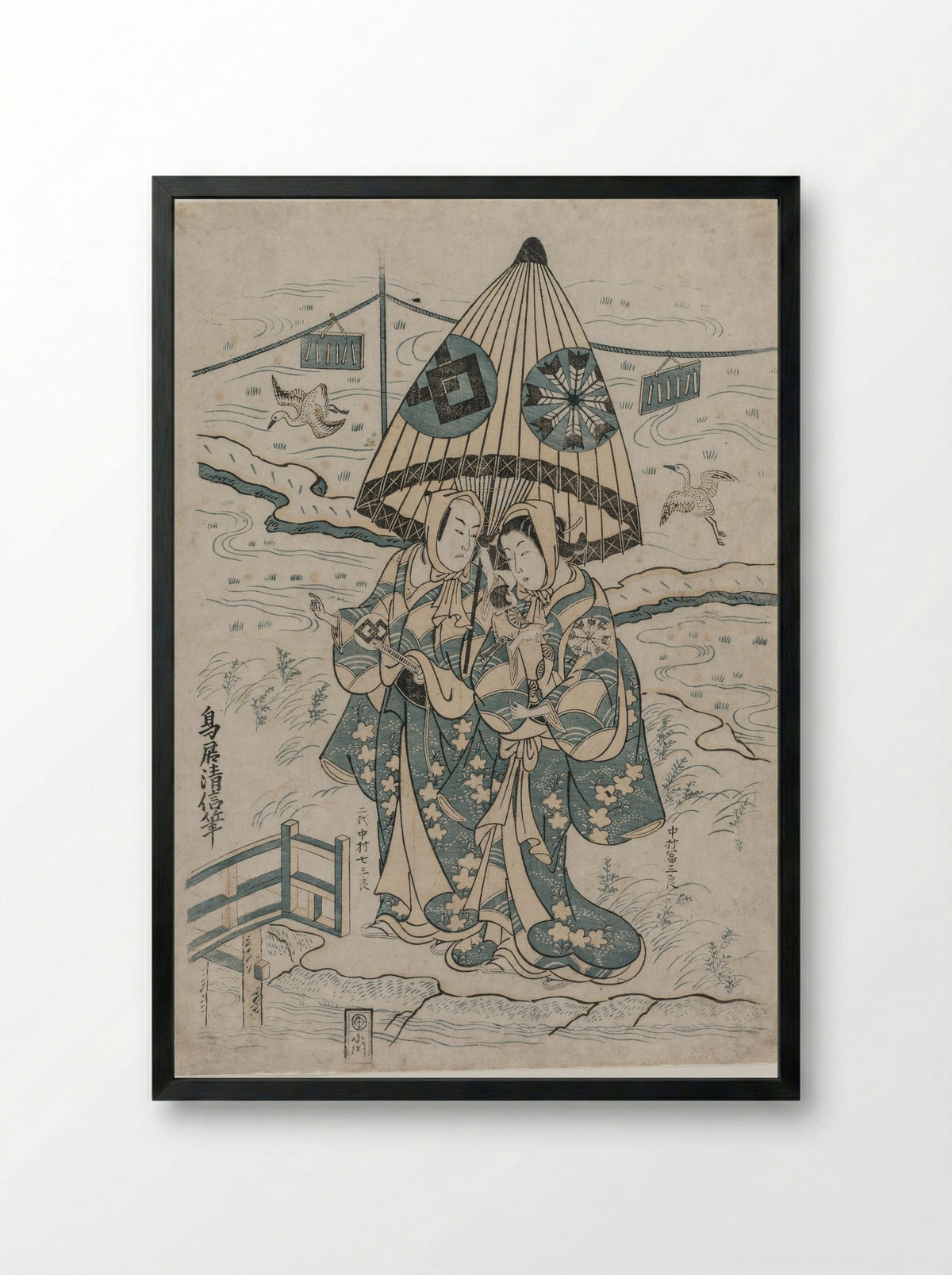 The Actors Ichimura Kamezo I and Takinaka Hidematsu I - Torii Kiyonobu II - Framed Print Black