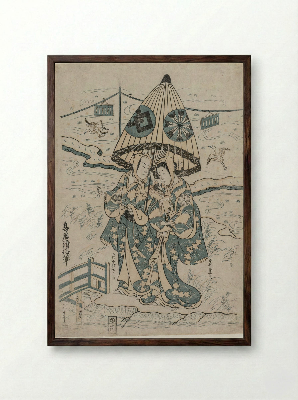 The Actors Ichimura Kamezo I and Takinaka Hidematsu I - Torii Kiyonobu II - Framed Print Dark Wood