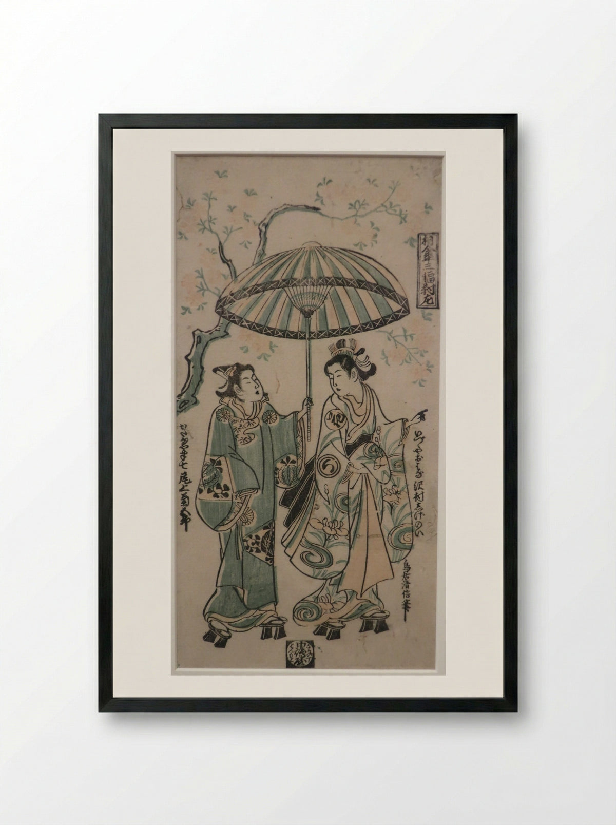 The Actors Onoe Kikugoro I and Sanogawa Ichimatsu I - Torii Kiyonobu II - Framed Print Black