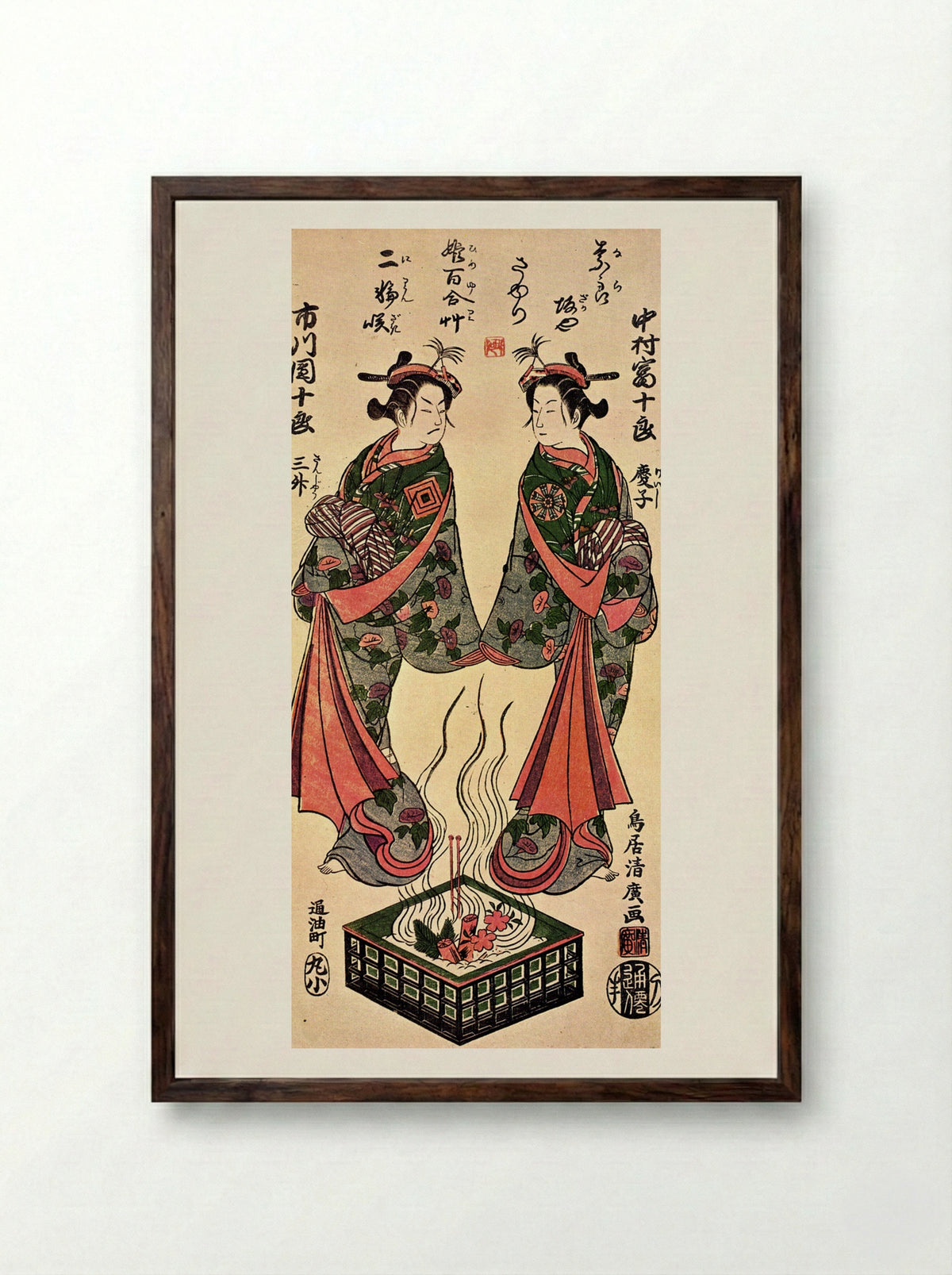 The Actors Sanogawa Ichimatsu and Nakamura Tomijuro - Torii Kiyohiro - Framed Print Dark Wood
