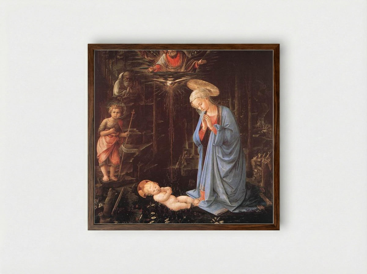 The Adoration of the Infant Jesus - Filippo Lippi - Framed Print Dark Wood