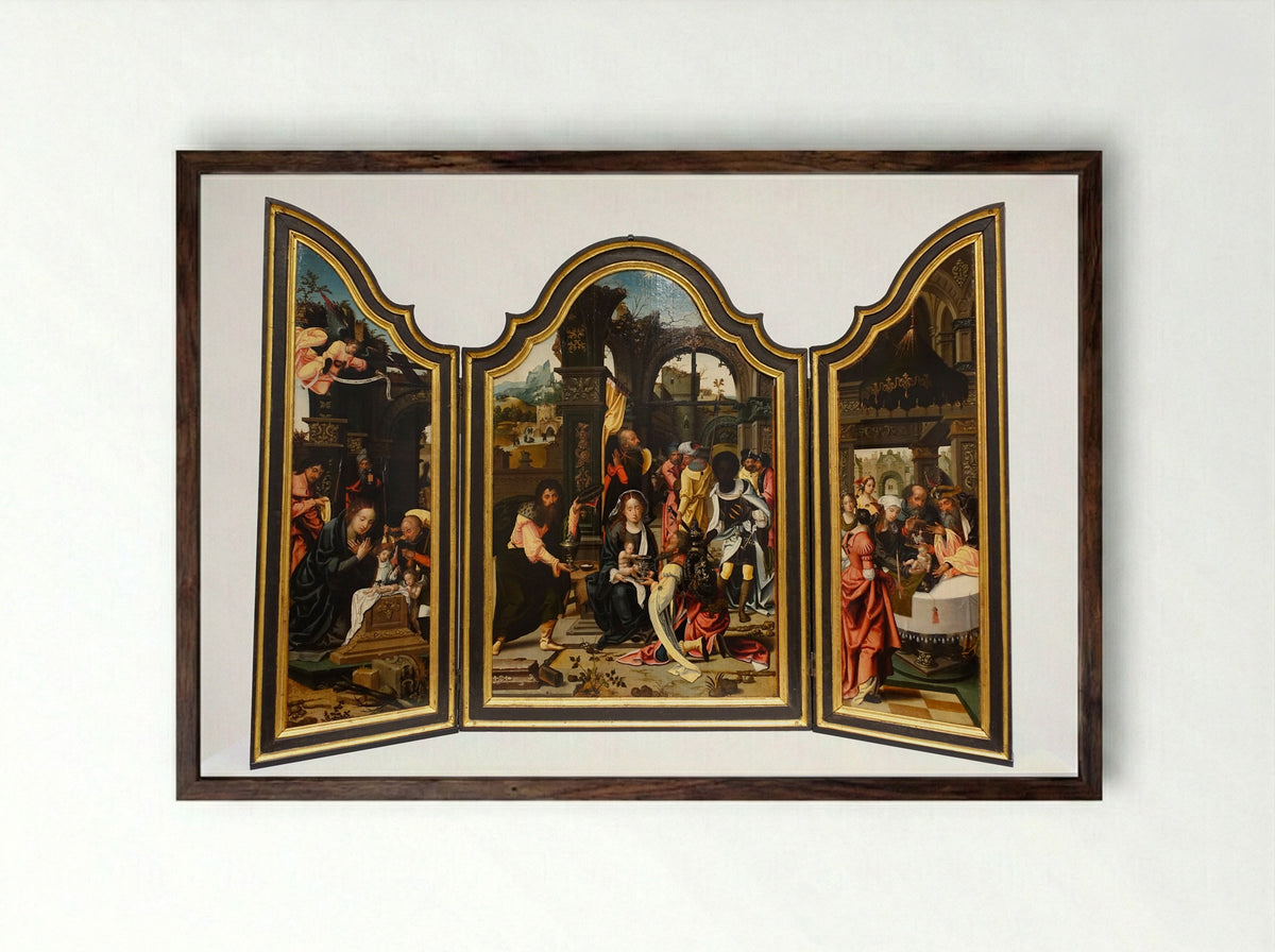 The Adoration of the Magi Triptych - Master of 1518 - Framed Print Dark Wood