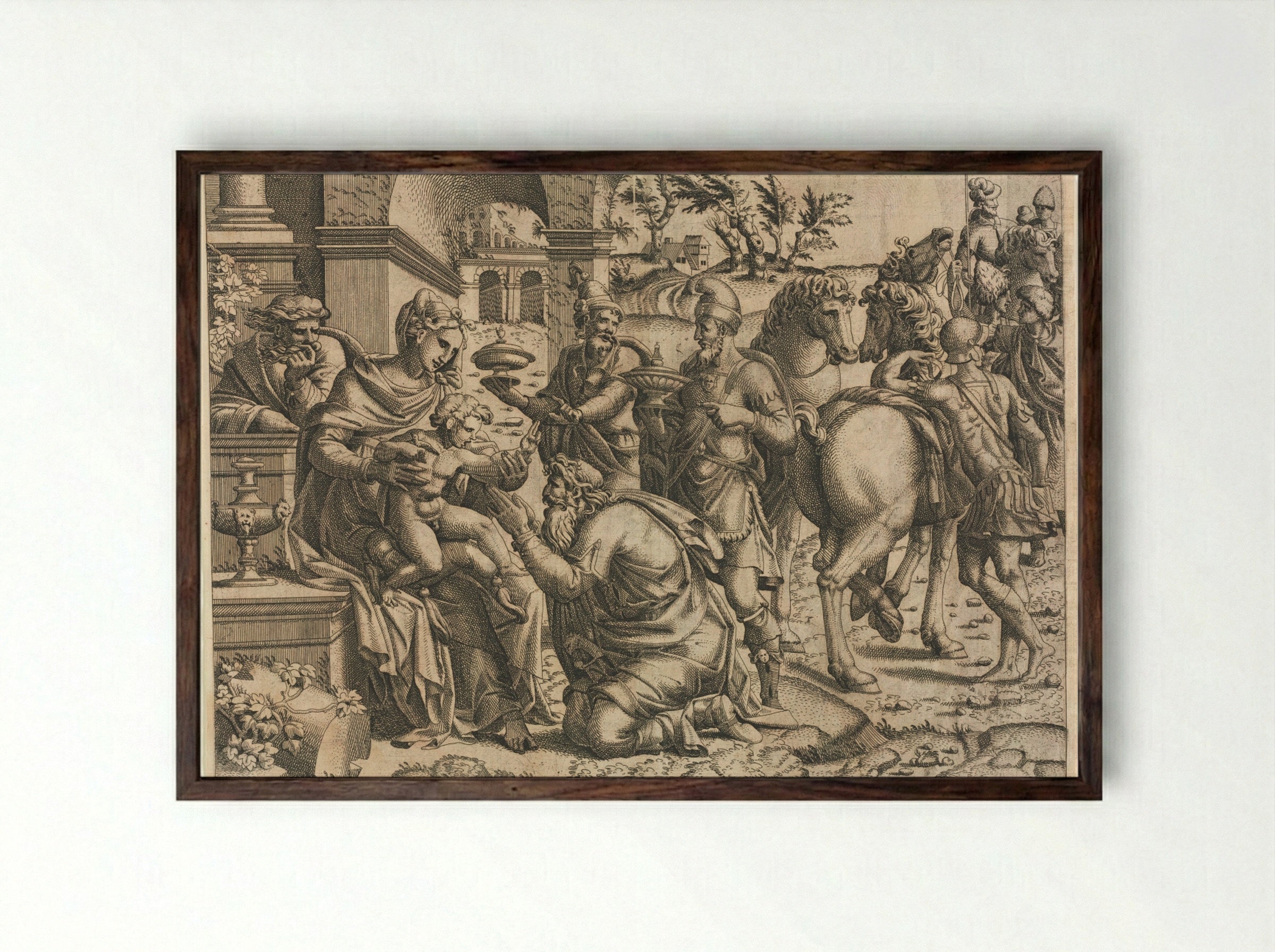 The Adoration of the Magi - Jean Mignon - Framed Print Dark Wood