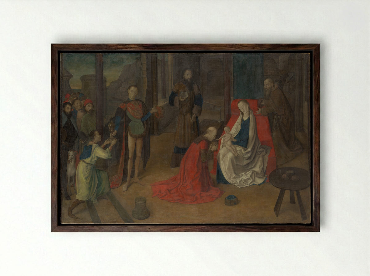 The Adoration of the Magi - Joos van Wassenhove - Framed Print Dark Wood
