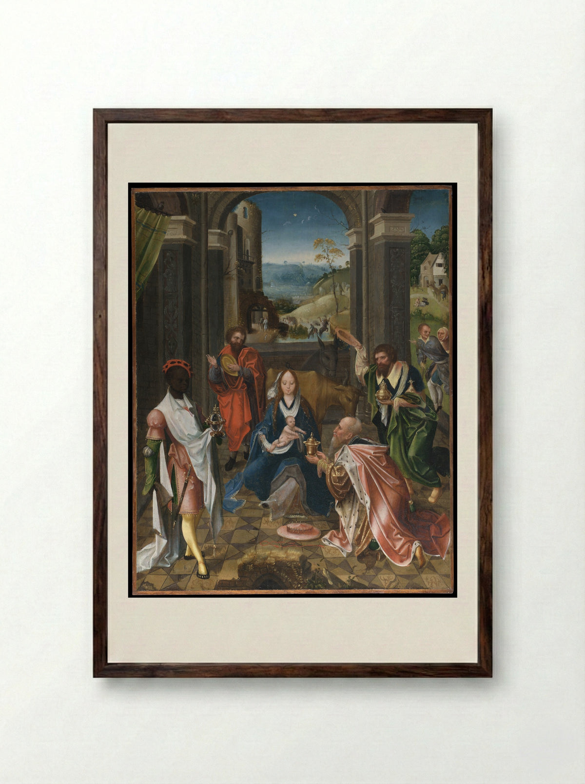 The Adoration of the Magi - Netherlandish (Antwerp Mannerist) Painter - Framed Print Dark Wood