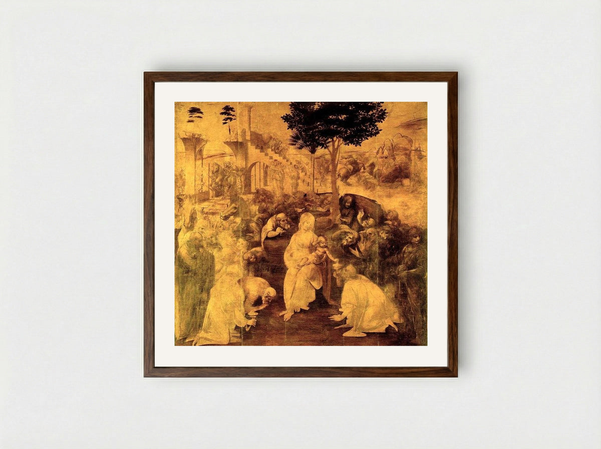 The Adoration of the Magi - Leonardo da Vinci - Framed Print Dark Wood