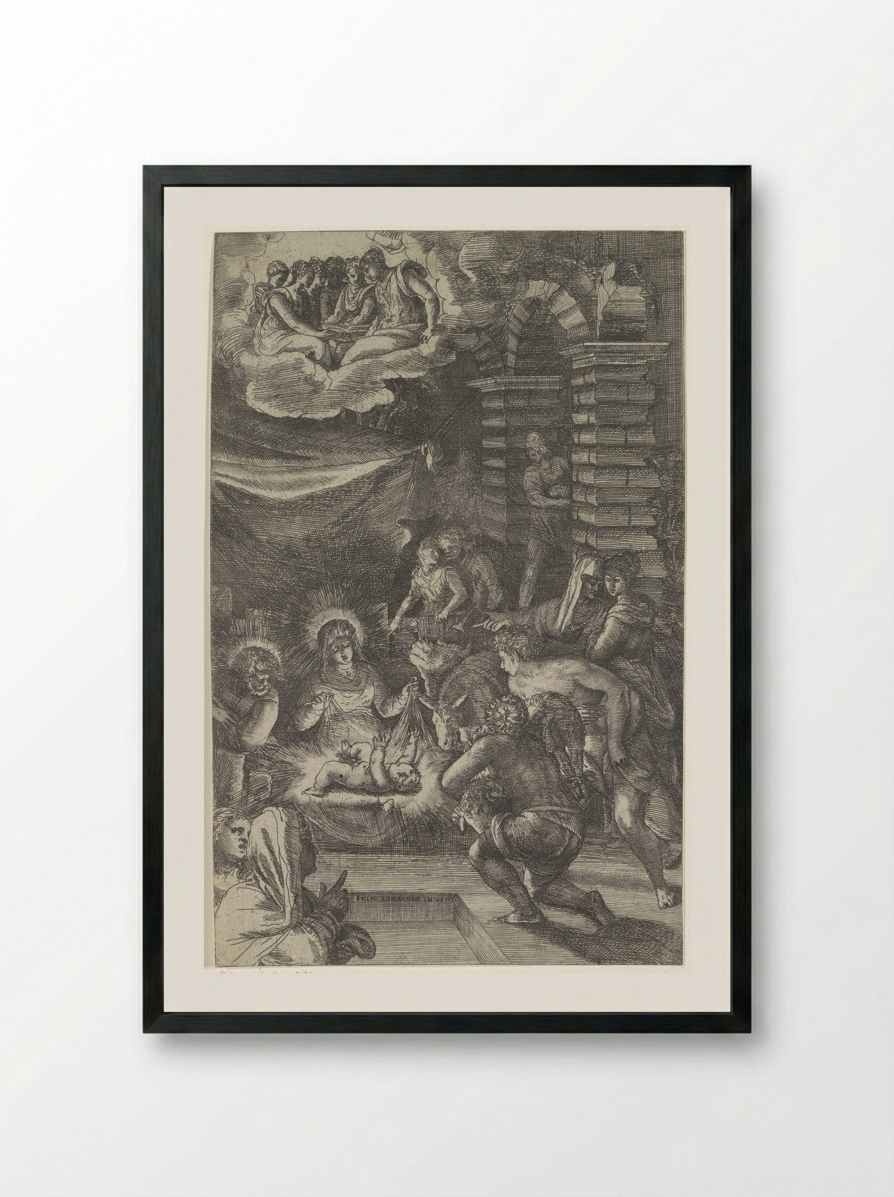 The Adoration of the Shepherds - Giulio Bonasone - Framed Print Black