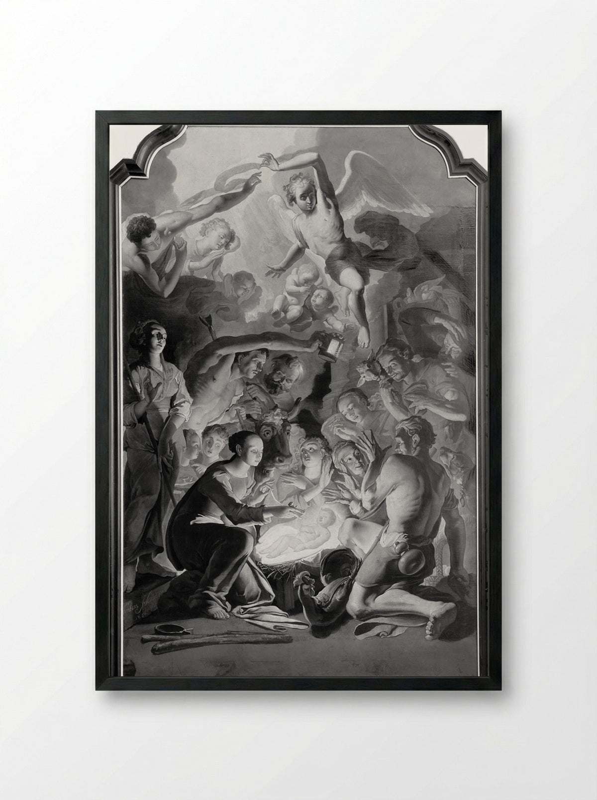 The Adoration of the Shepherds - Abraham Daniëlsz. Hondius - Framed Print Black