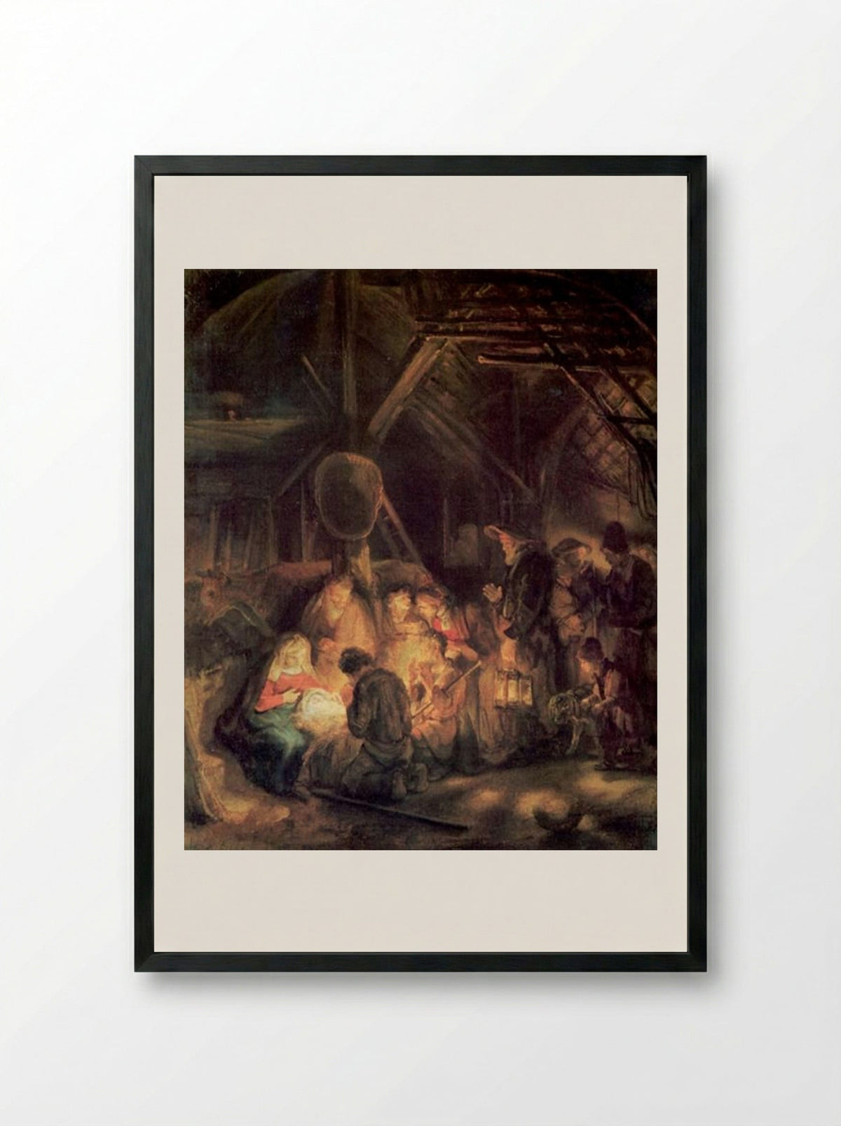 The Adoration of the Shepherds - Rembrandt van Rijn - Framed Print Black