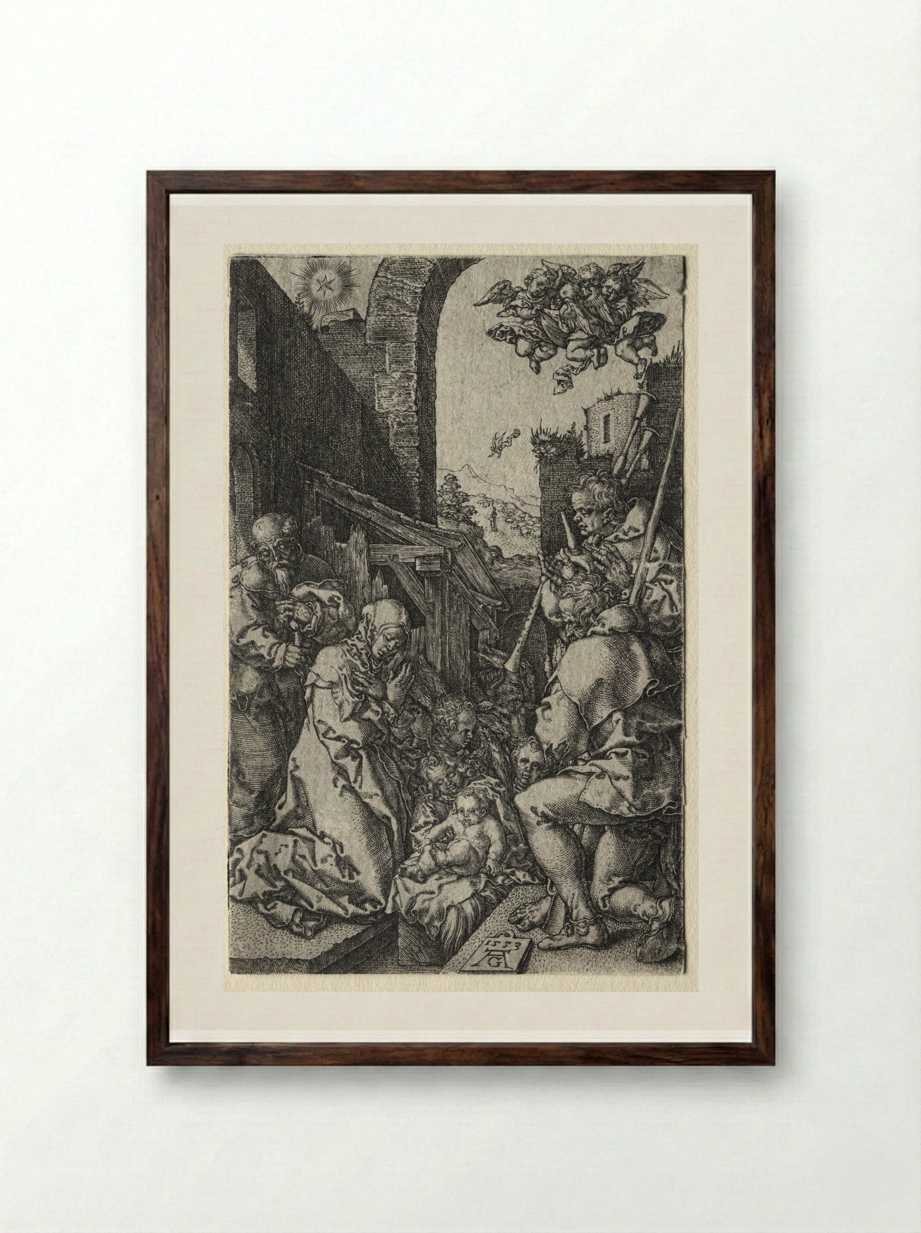 The Adoration of the Shepherds - Heinrich Aldegrever - Framed Print Dark Wood