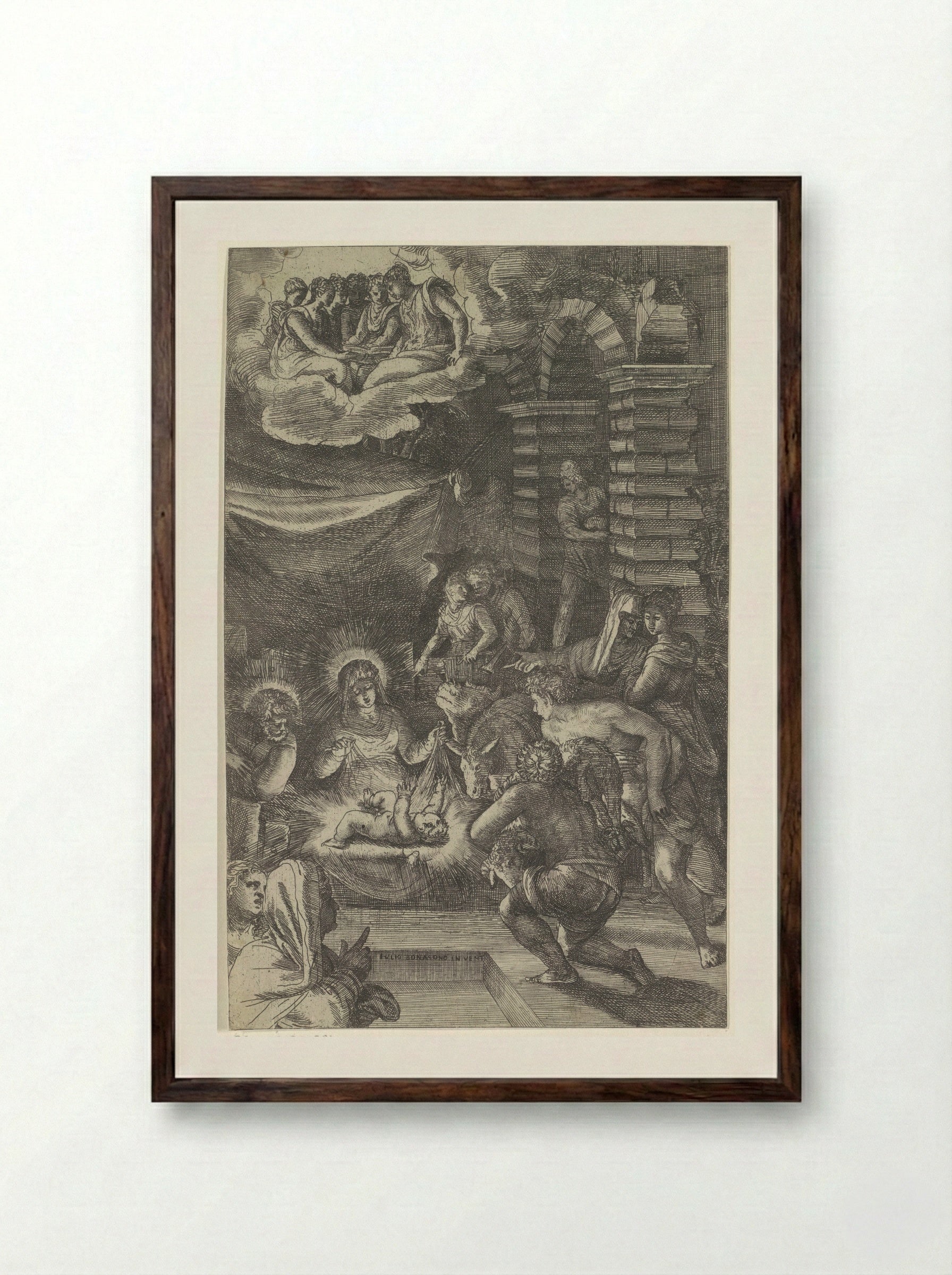 The Adoration of the Shepherds - Giulio Bonasone - Framed Print Dark Wood