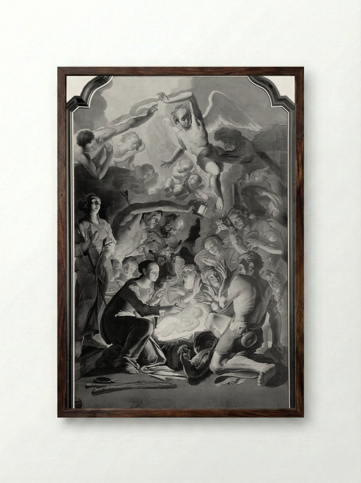The Adoration of the Shepherds - Abraham Daniëlsz. Hondius - Framed Print Dark Wood