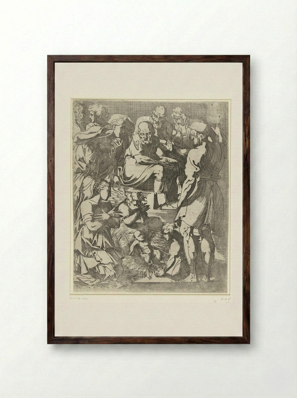 The Adoration of the Shepherds - Geoffroy Dumonstier - Framed Print Dark Wood