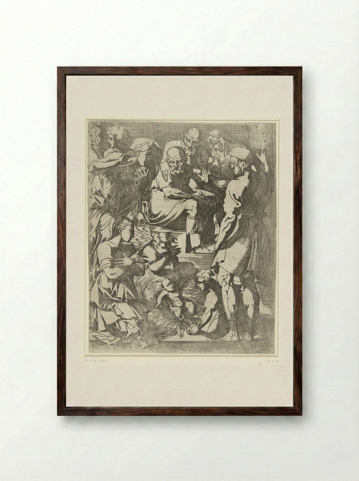 The Adoration of the Shepherds - Geoffroy Dumonstier - Framed Print Dark Wood