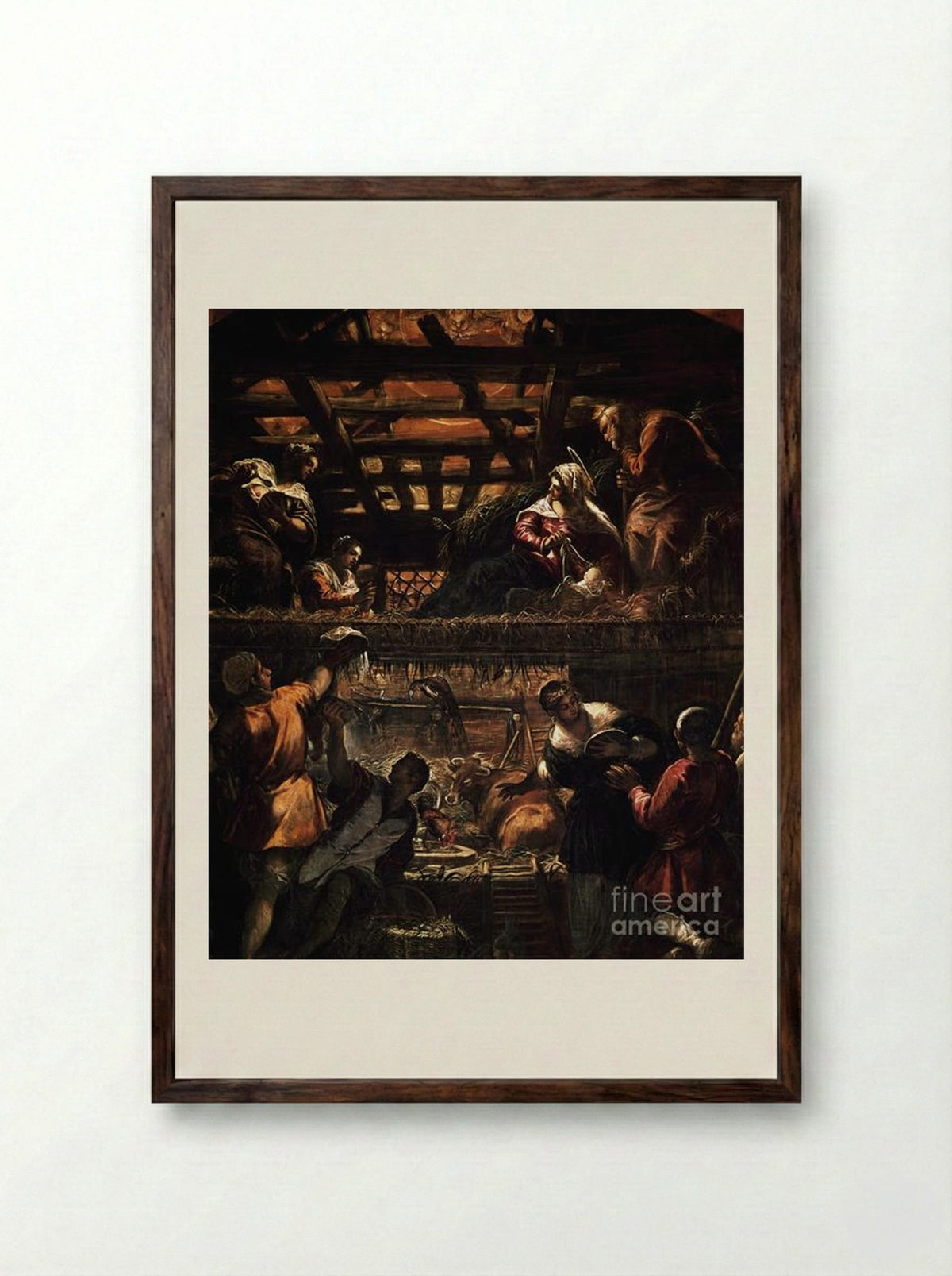 The Adoration of the Shepherds - Tintoretto - Framed Print Dark Wood