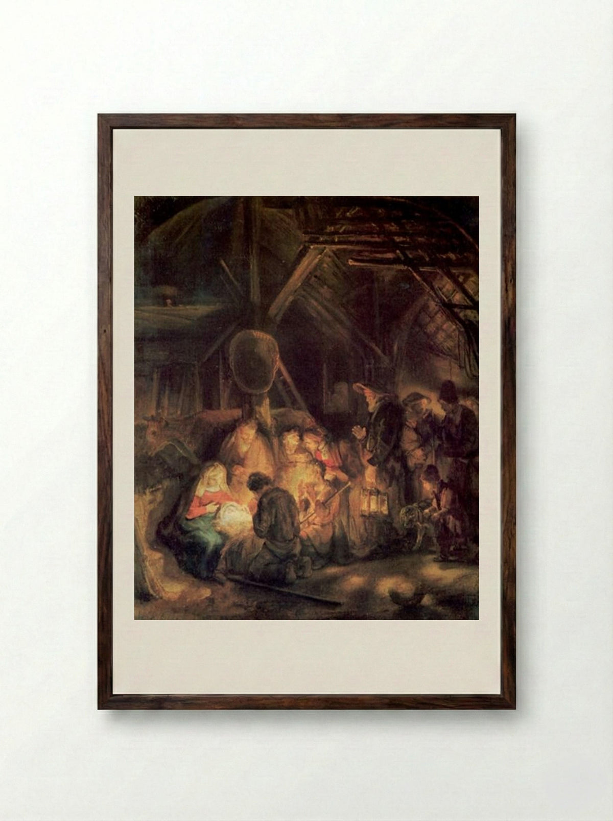 The Adoration of the Shepherds - Rembrandt van Rijn - Framed Print Dark Wood