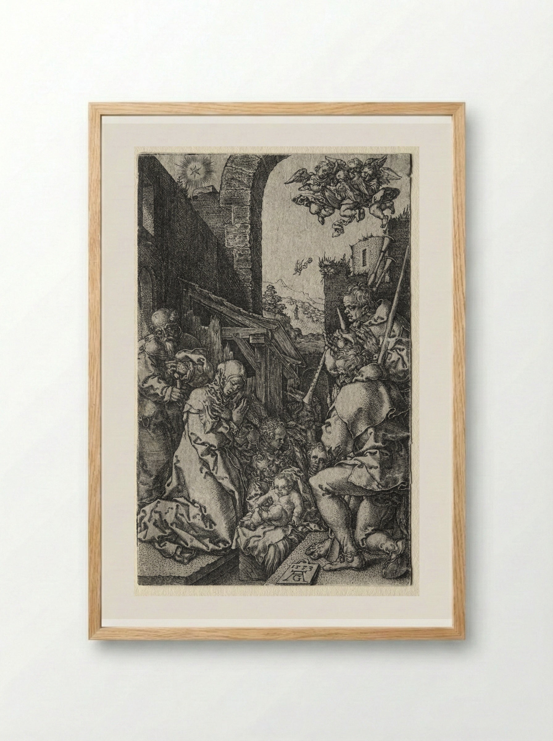 The Adoration of the Shepherds - Heinrich Aldegrever - Framed Print Wood