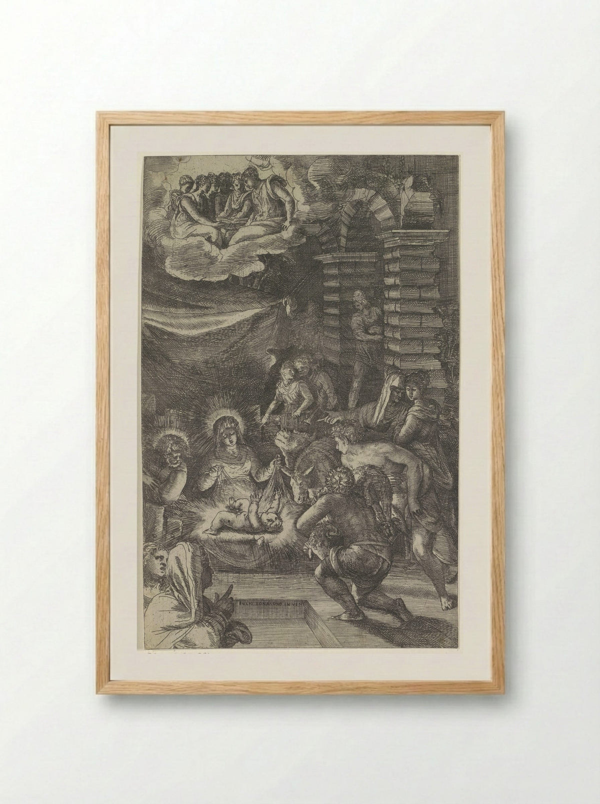 The Adoration of the Shepherds - Giulio Bonasone - Framed Print Wood