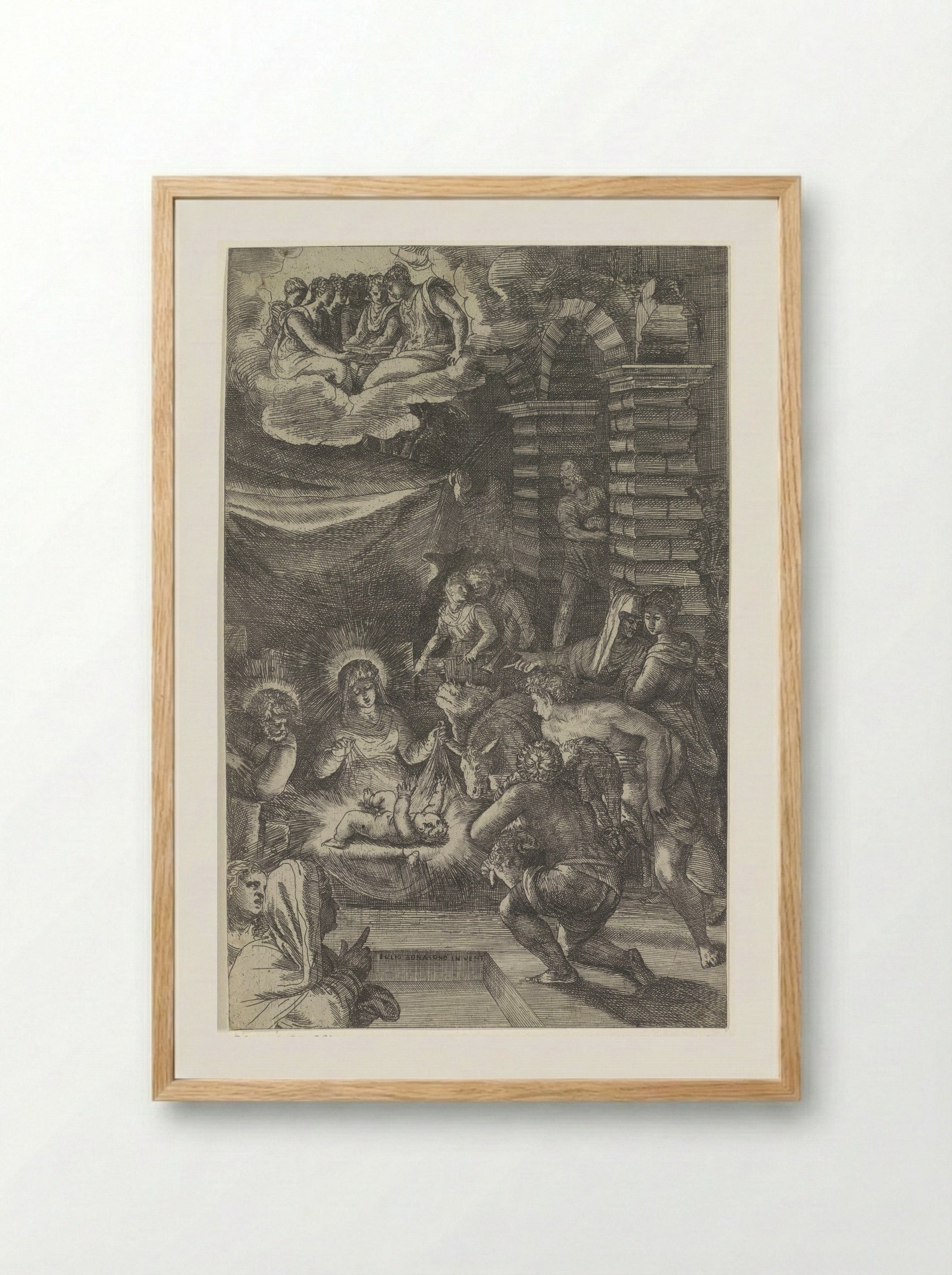 The Adoration of the Shepherds - Giulio Bonasone - Framed Print Wood