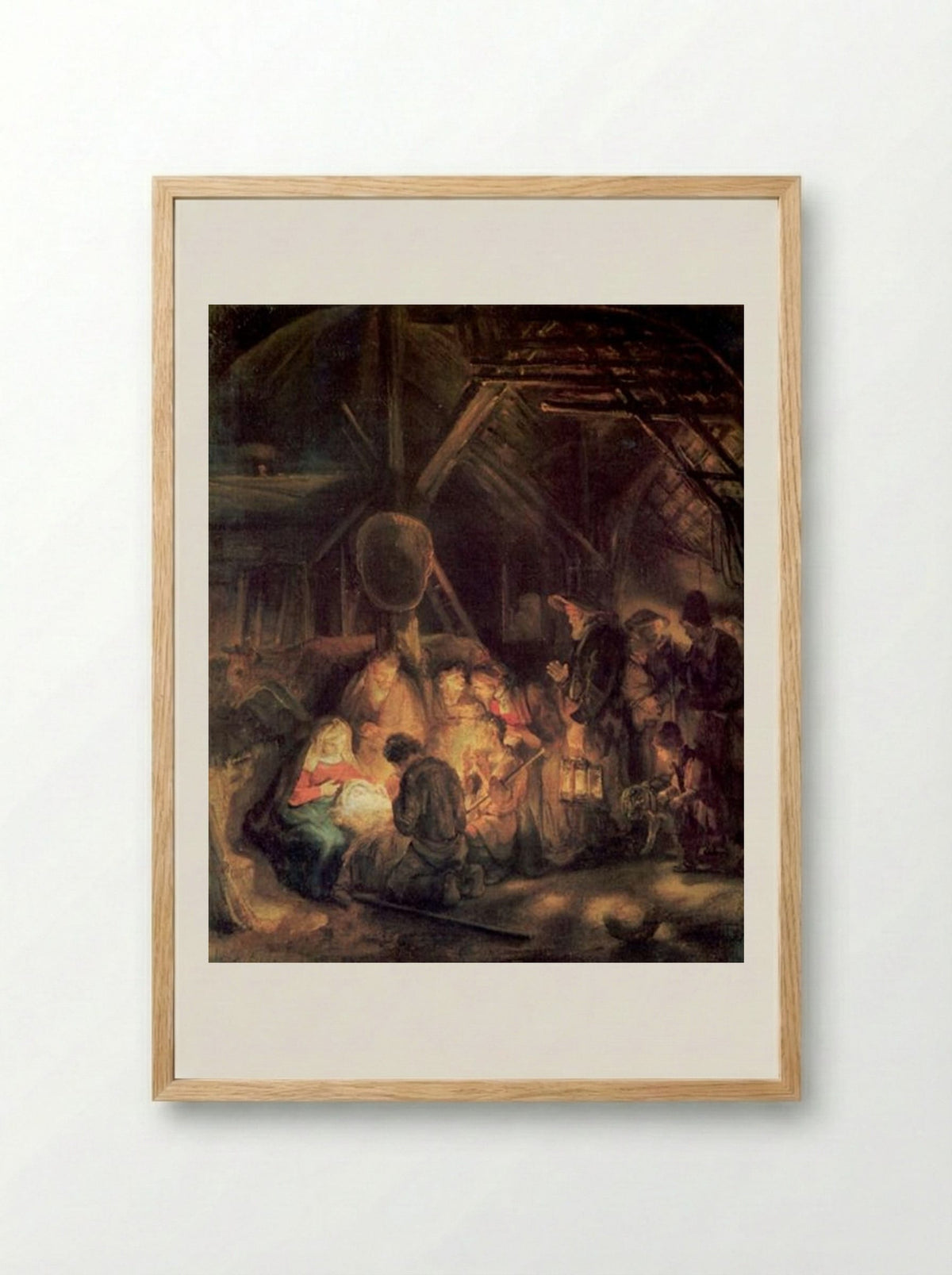 The Adoration of the Shepherds - Rembrandt van Rijn - Framed Print Wood