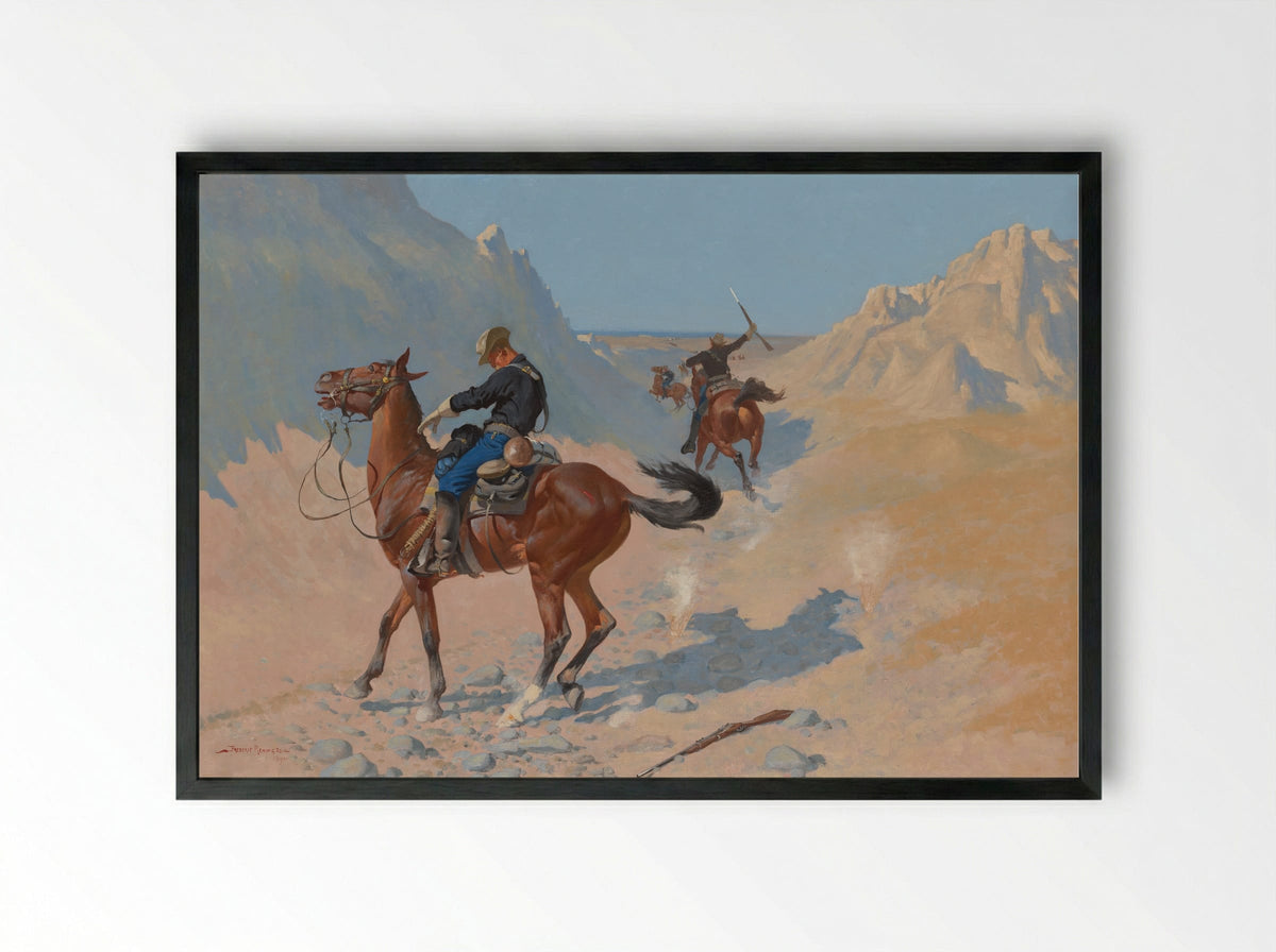 The Advance-Guard, or The Military Sacrifice (The Ambush) - Frederic Remington - Framed Print Black