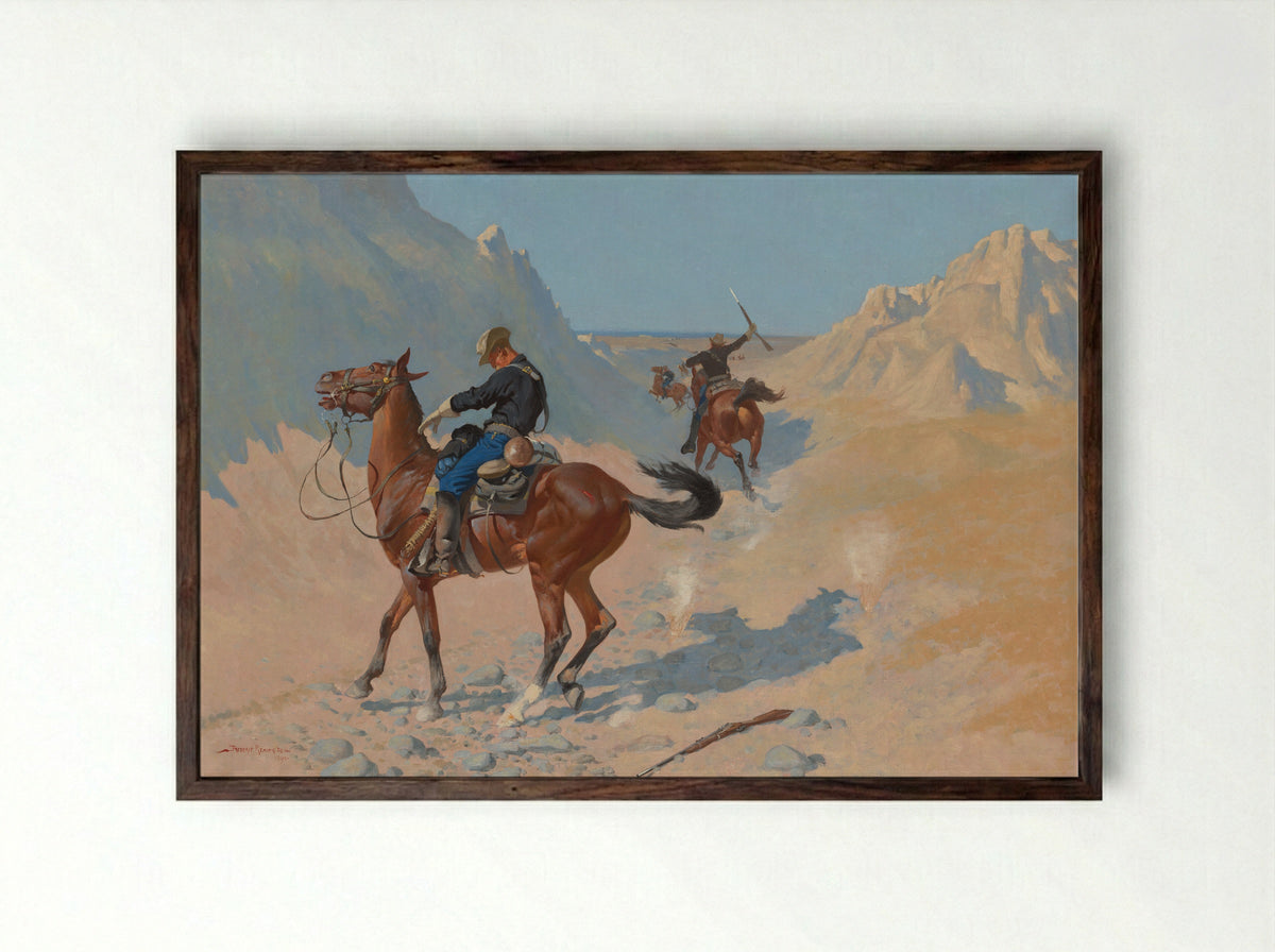 The Advance-Guard, or The Military Sacrifice (The Ambush) - Frederic Remington - Framed Print Dark Wood