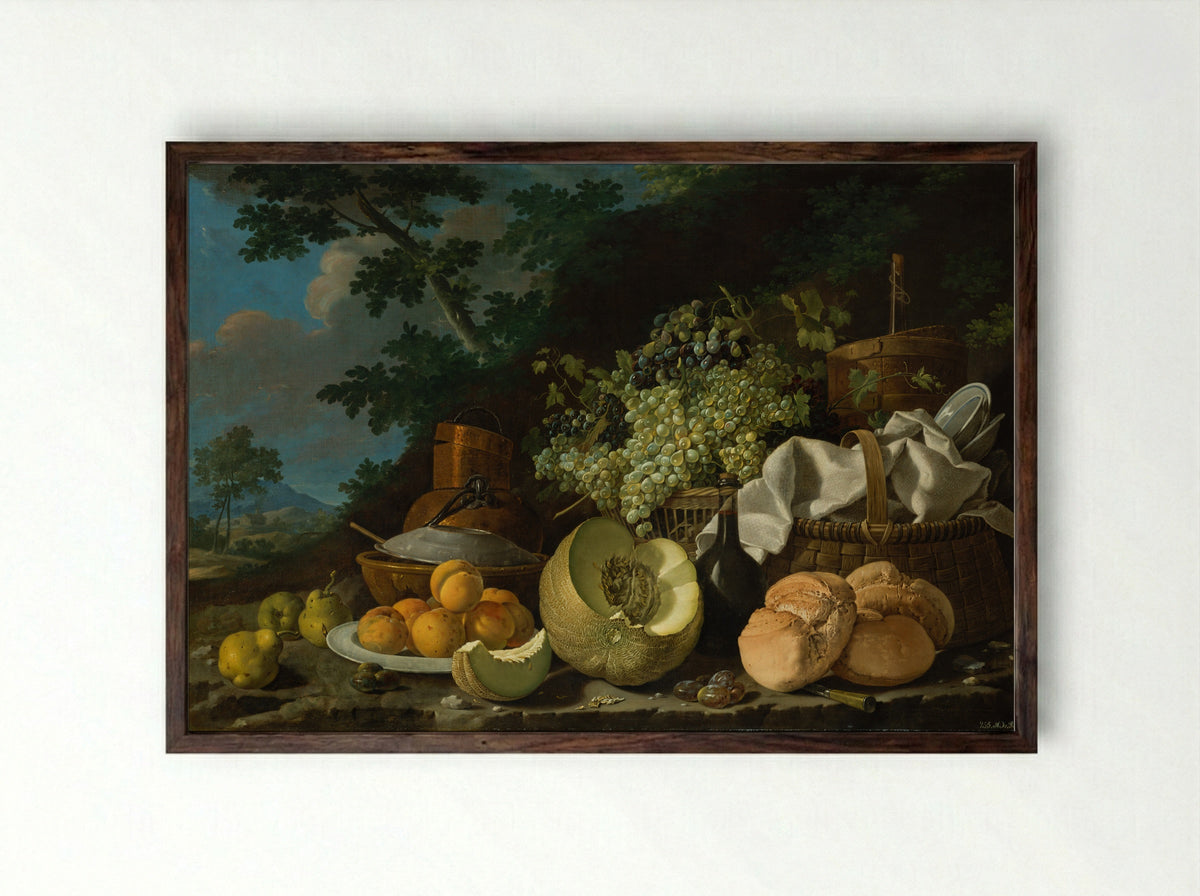 The Afternoon Meal (La Merienda) - Luis Meléndez - Framed Print Dark Wood
