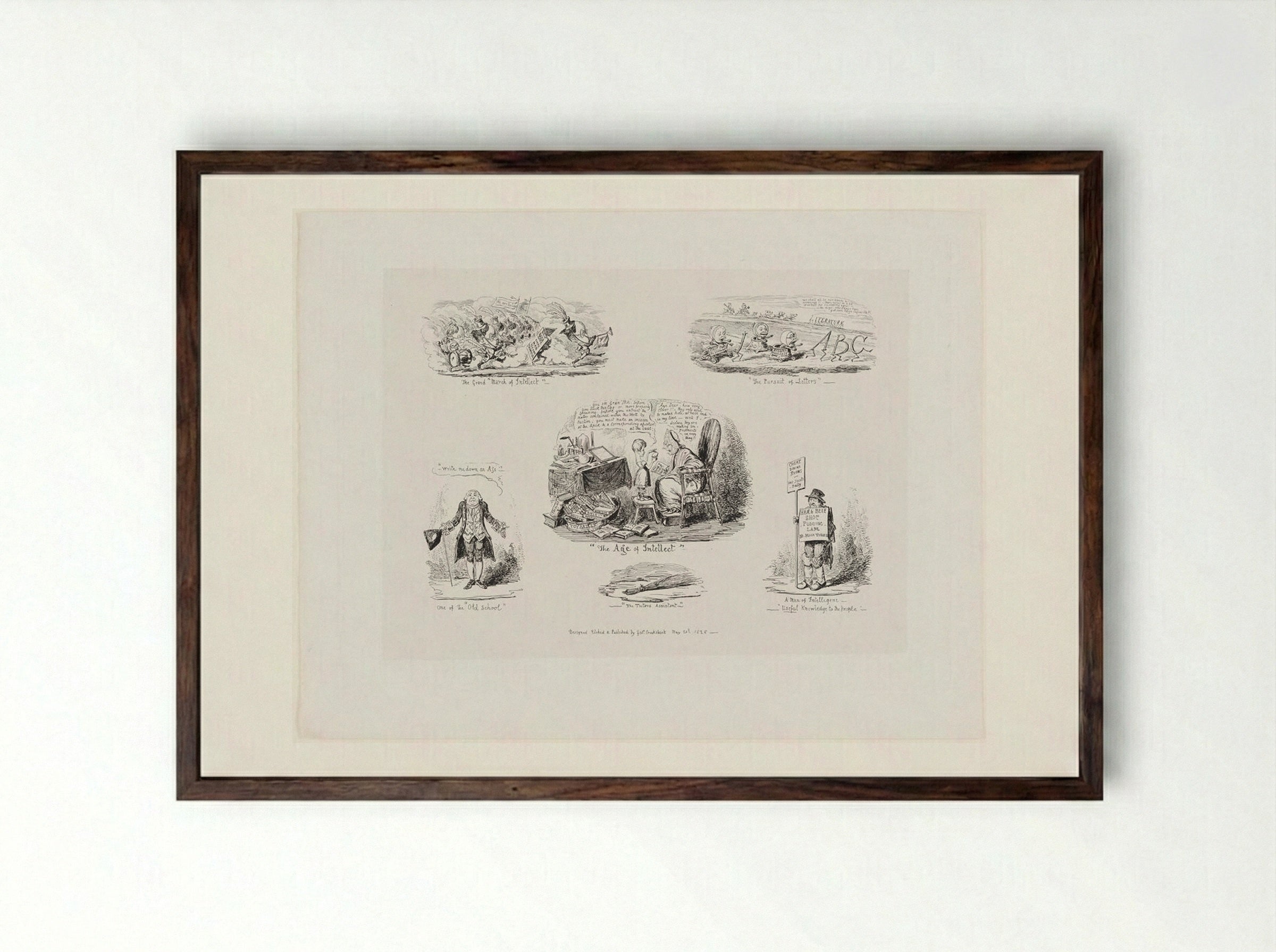 The Age of Intellect - George Cruikshank - Framed Print Dark Wood
