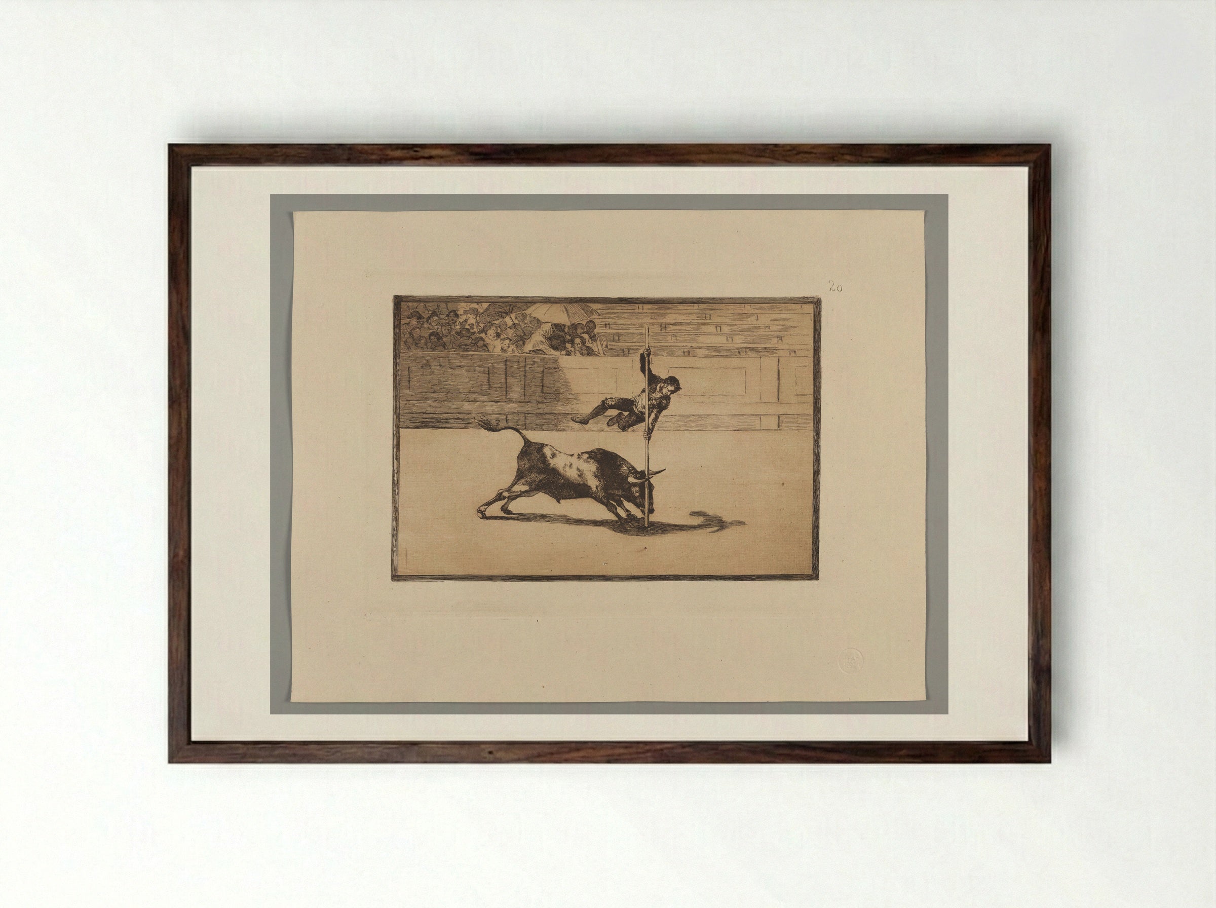 The Agility and Audacity of Juanito Apiñani in the Ring at Madrid - Francisco José de Goya y Lucientes - Framed Print Dark Wood