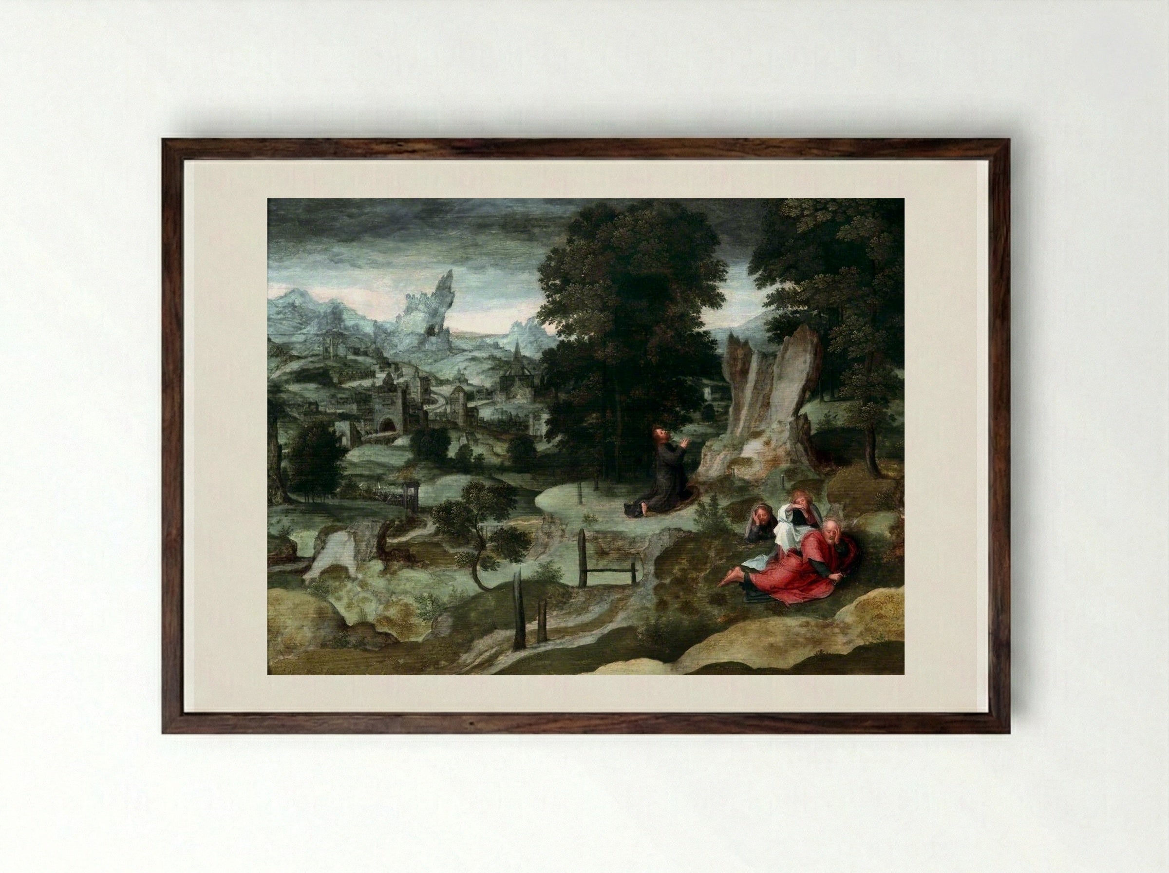 The Agony in the Garden - Martin Schongauer - Framed Print Dark Wood