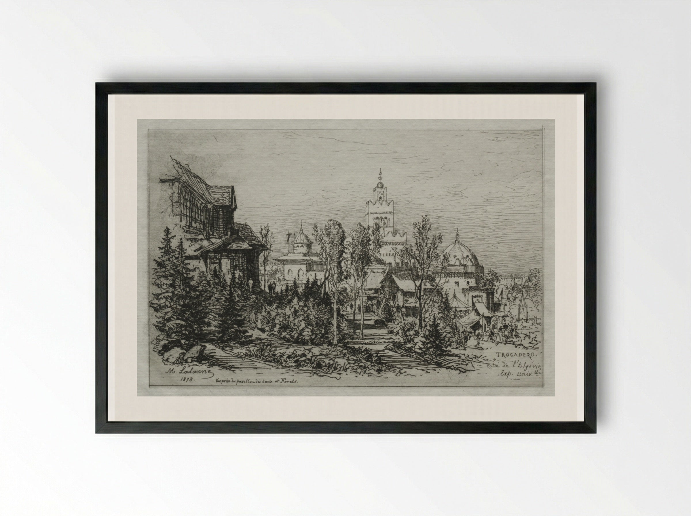 The Algerian Palace at the Trocadero - Maxime Lalanne - Framed Print Black