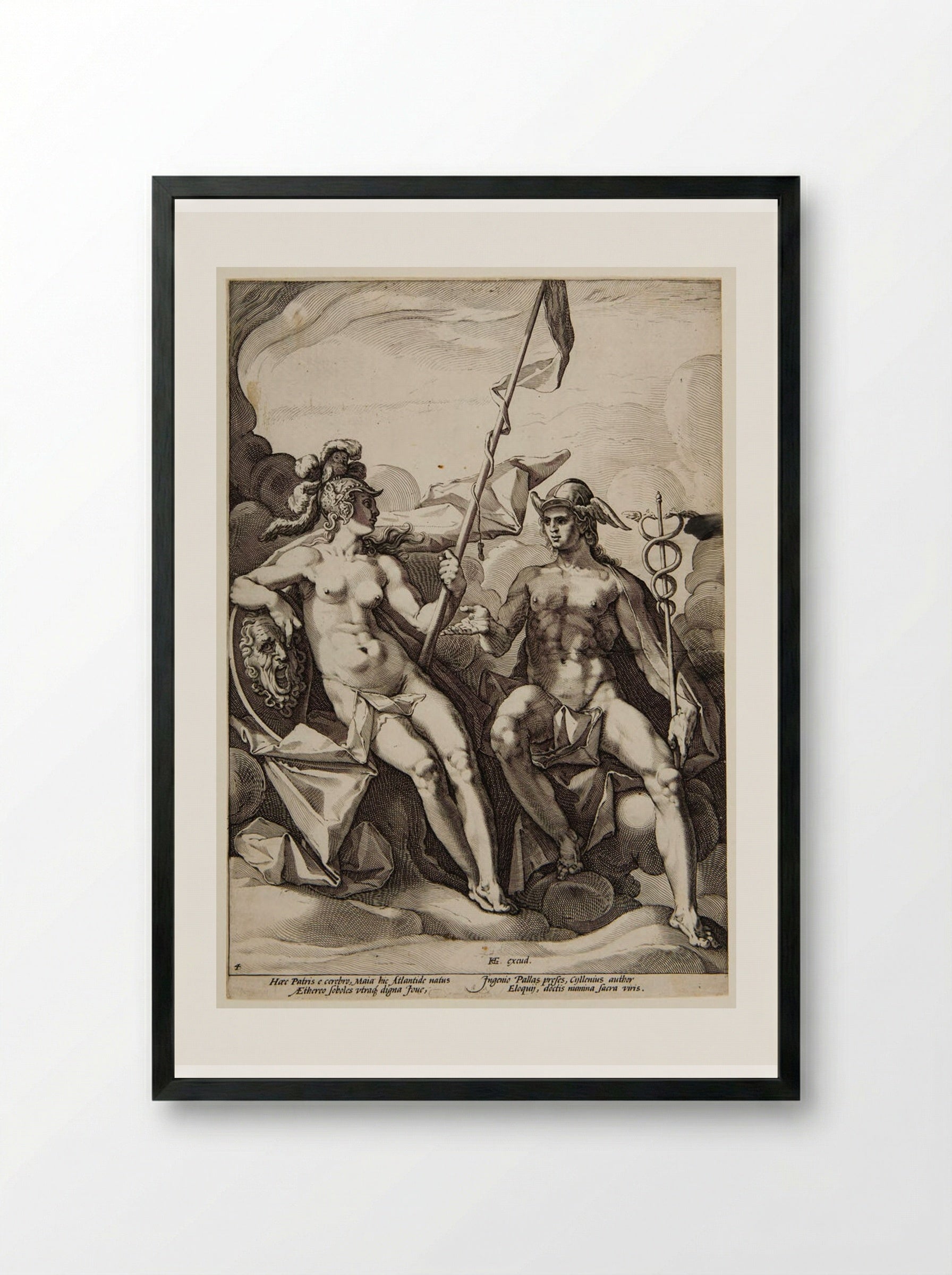 The Alliance of Athena and Mercury (Hermathena) - Jacob Matham - Framed Print Black