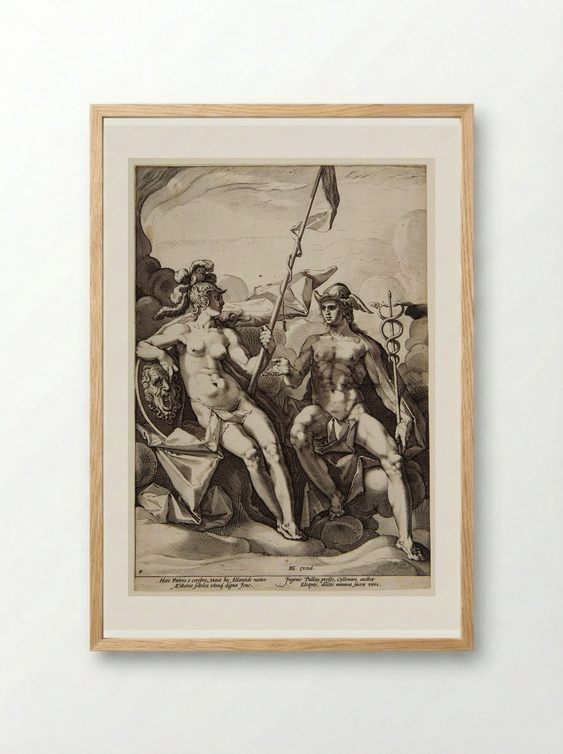 The Alliance of Athena and Mercury (Hermathena) - Jacob Matham - Framed Print Wood
