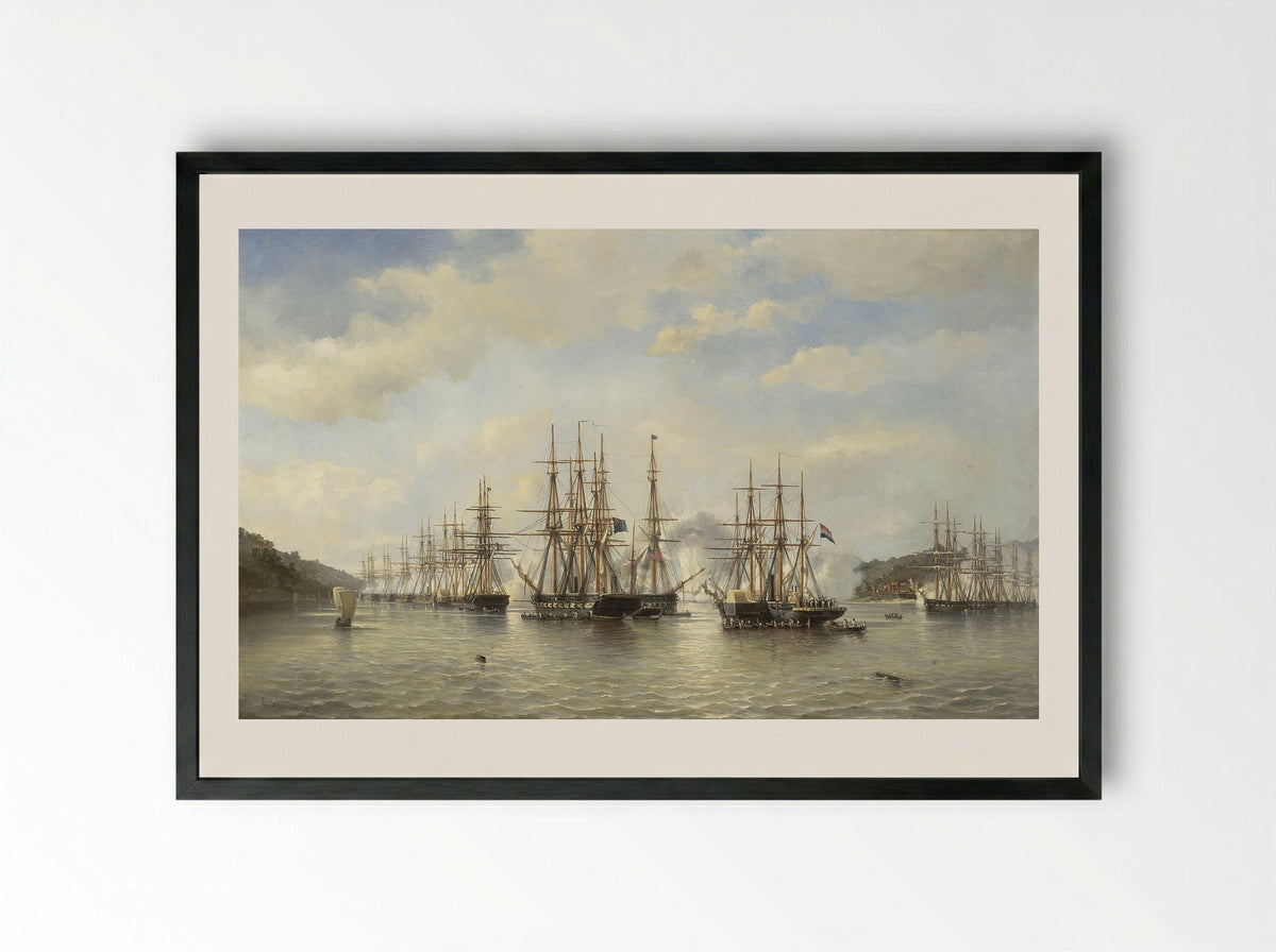 The Allied Squadrons in Japanese Waters, September 1864 - Jacob Eduard van Heemskerck van Beest - Framed Print Black
