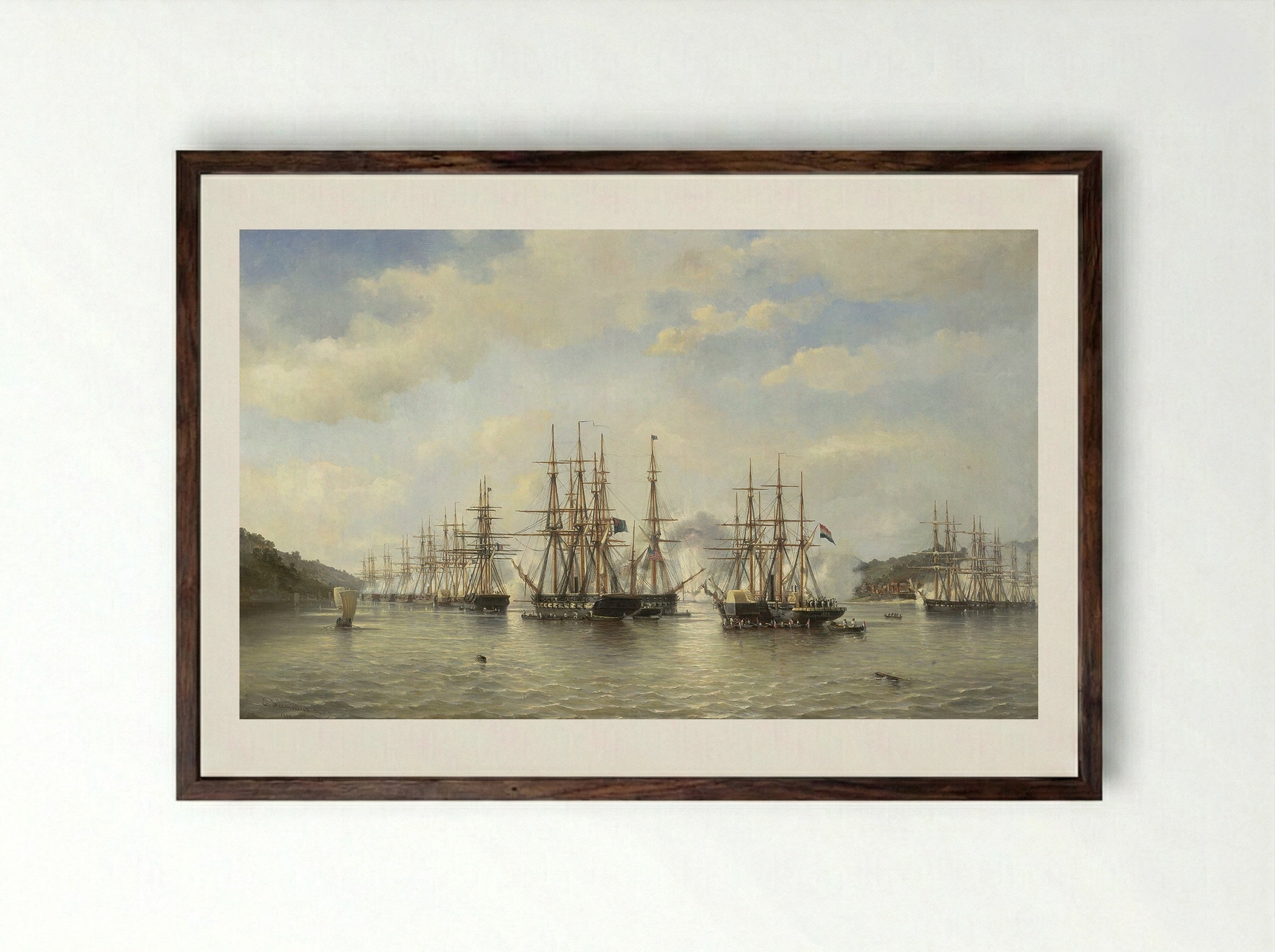 The Allied Squadrons in Japanese Waters, September 1864 - Jacob Eduard van Heemskerck van Beest - Framed Print Dark Wood
