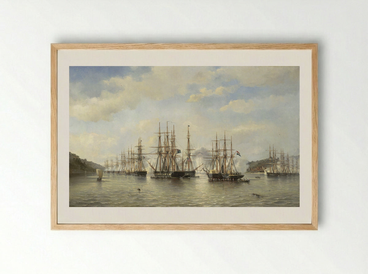 The Allied Squadrons in Japanese Waters, September 1864 - Jacob Eduard van Heemskerck van Beest - Framed Print Wood