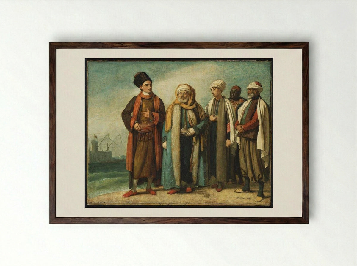 The Ambassador from Tunis with His Attendants as He Appeared in England in 1781 - Benjamin West - Framed Print Dark Wood