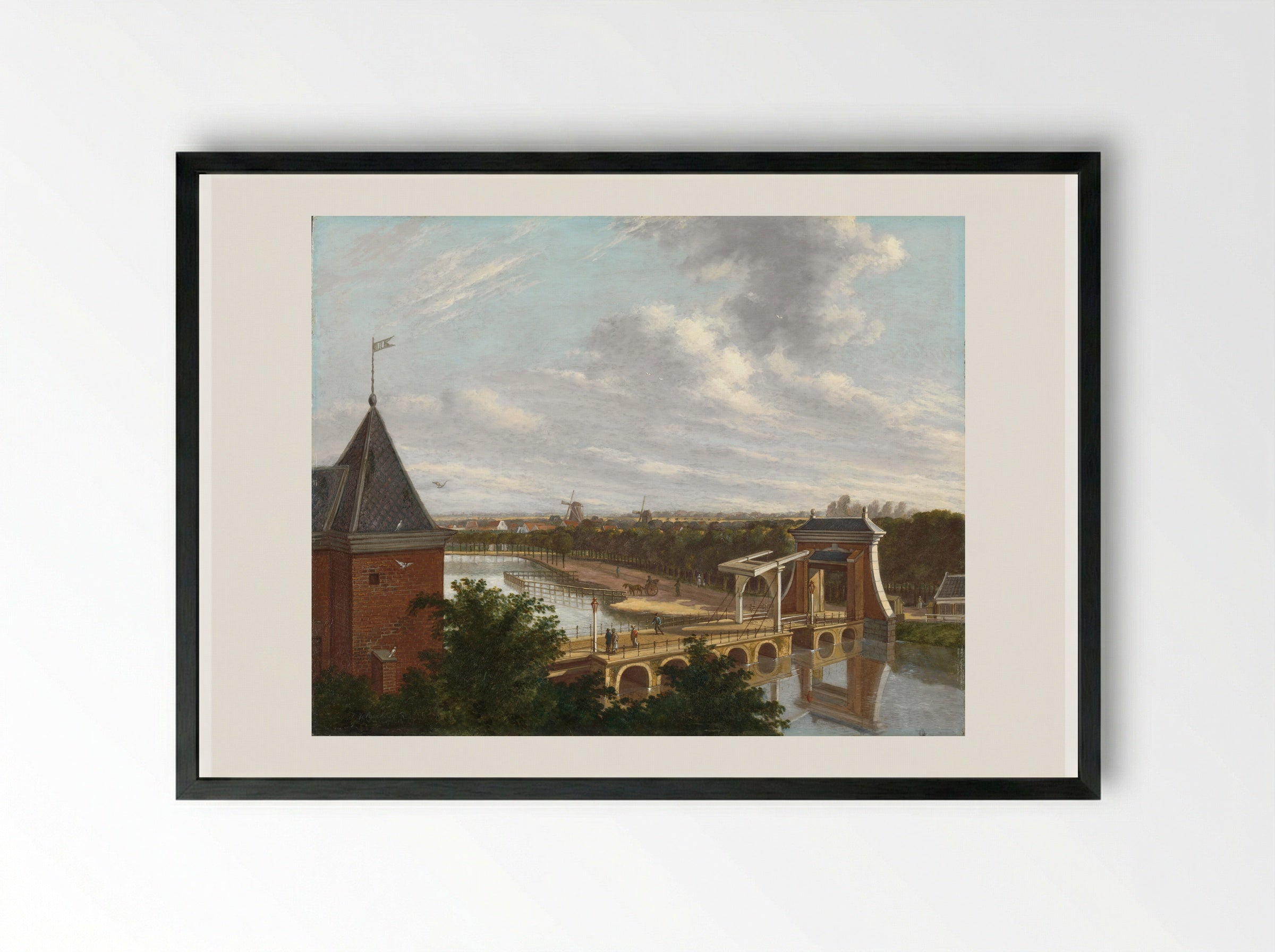 The Amsterdam Outer Canal near the Leidsepoort Seen from the Theatre - Johannes Jelgerhuis - Framed Print Black