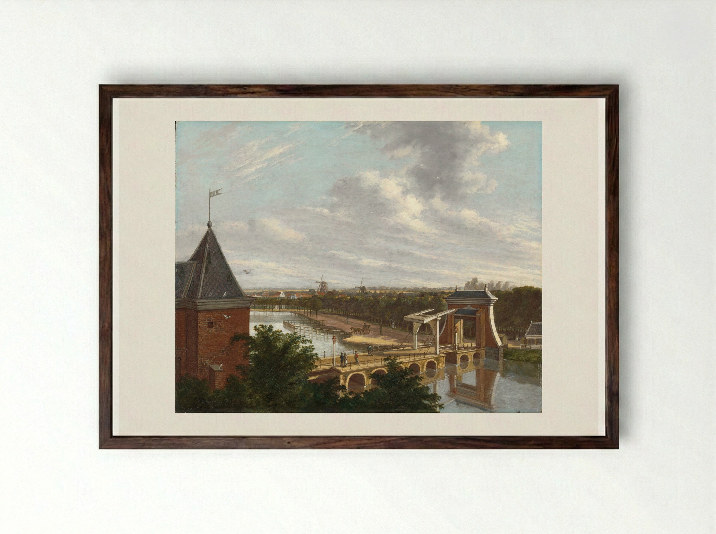 The Amsterdam Outer Canal near the Leidsepoort Seen from the Theatre - Johannes Jelgerhuis - Framed Print Dark Wood