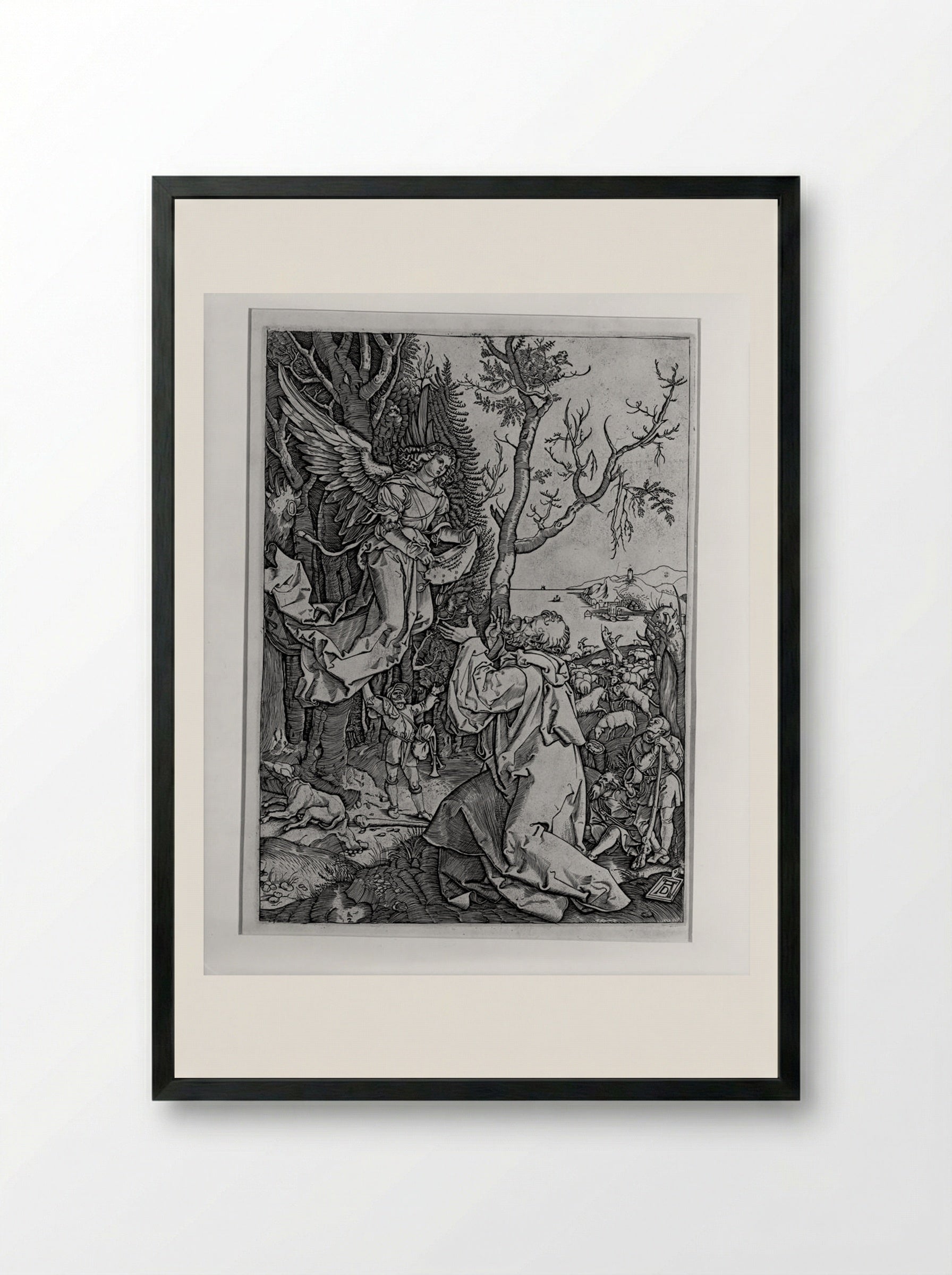 The Angel Appearing to Joachim - Marcantonio Raimondi - Framed Print Black