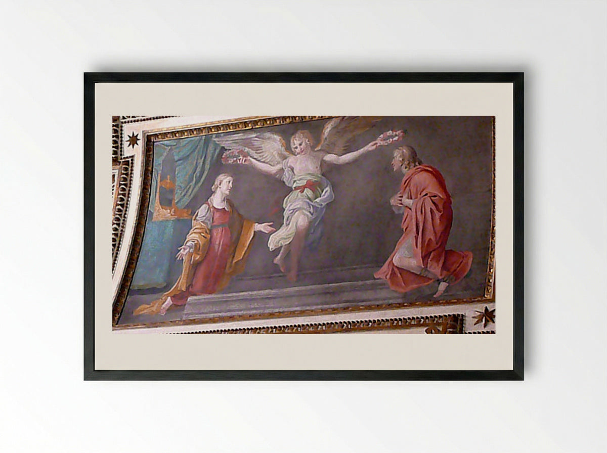 The Angel Crowns St. Cecilia and Valerian - Domenichino - Framed Print Black