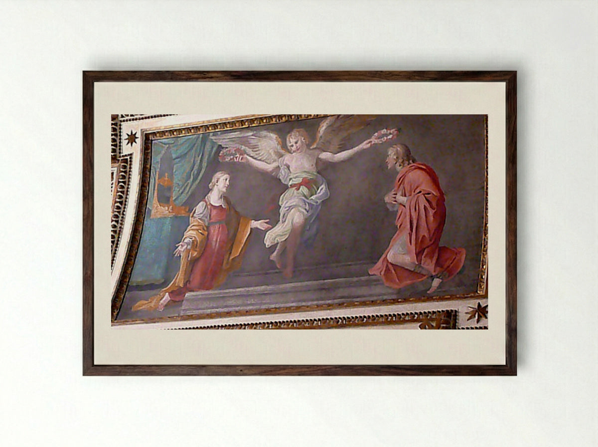 The Angel Crowns St. Cecilia and Valerian - Domenichino - Framed Print Dark Wood