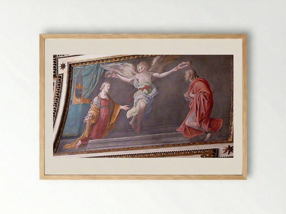 The Angel Crowns St. Cecilia and Valerian - Domenichino - Framed Print Wood