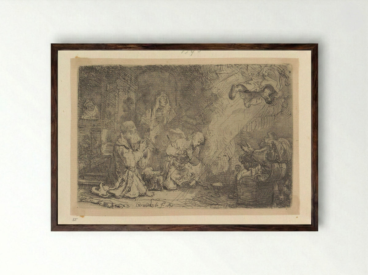 The Angel Departing from the Family of Tobias - Henry Louis Basan - Framed Print Dark Wood