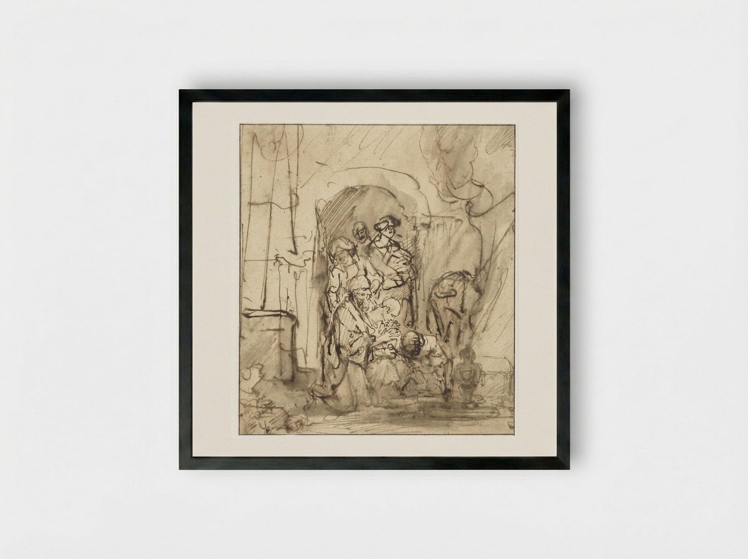 The Angel Departing from the Family of Tobit - Ferdinand Bol - Framed Print Black