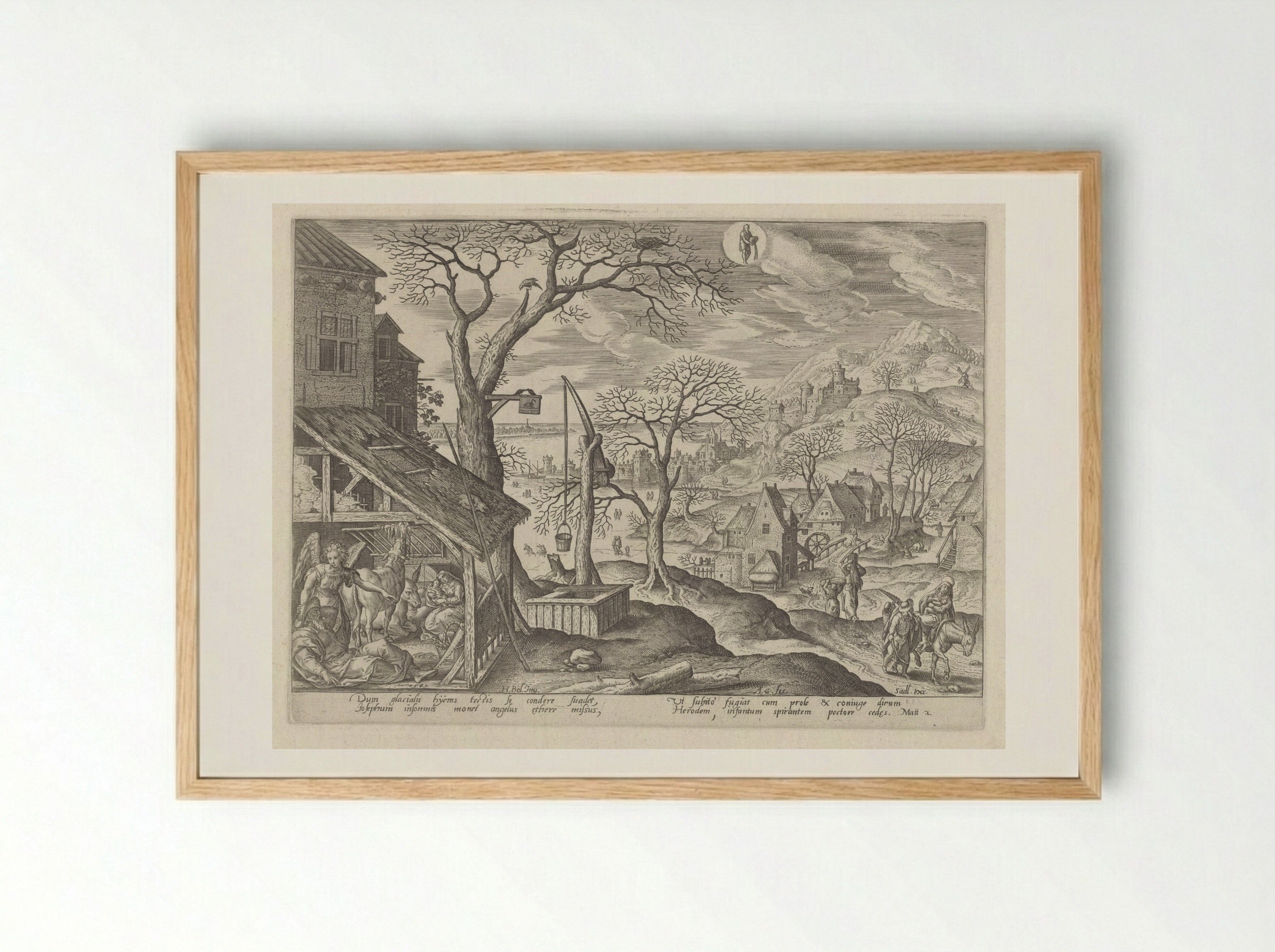The Angel Telling Joseph to Flee and the Flight into Egypt - Adriaen Collaert - Framed Print Wood