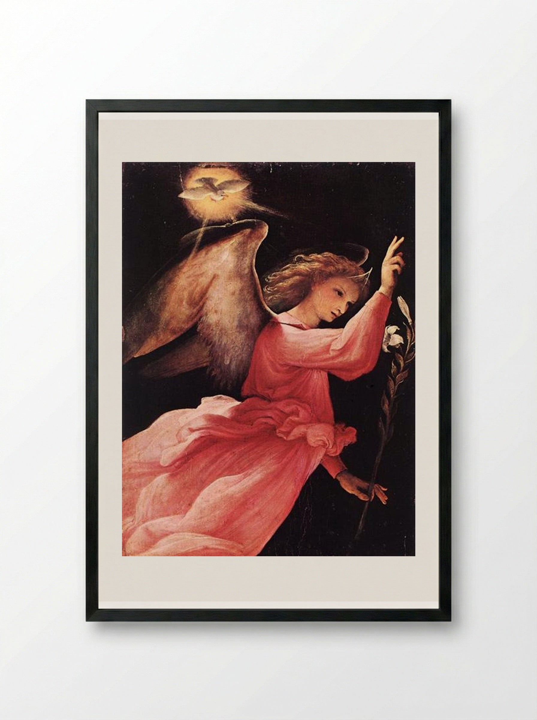 The Angel of the Annunciation - Lorenzo Lotto - Framed Print Black