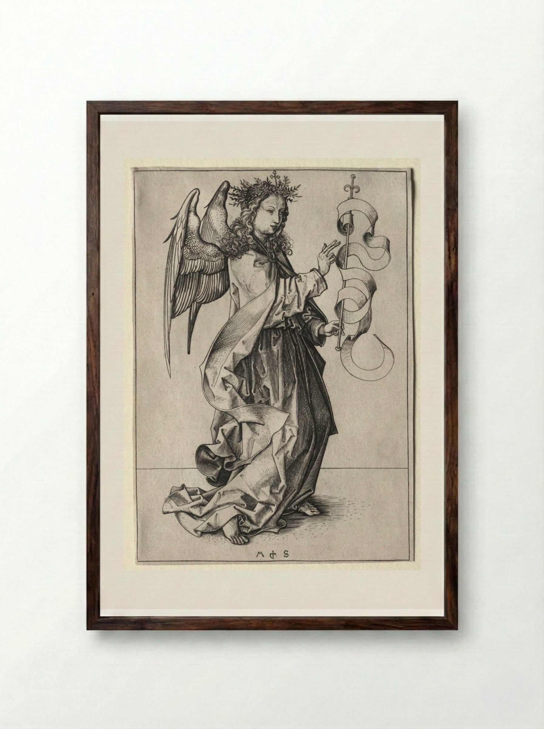 The Angel of the Annunciation - Martin Schongauer - Framed Print Dark Wood